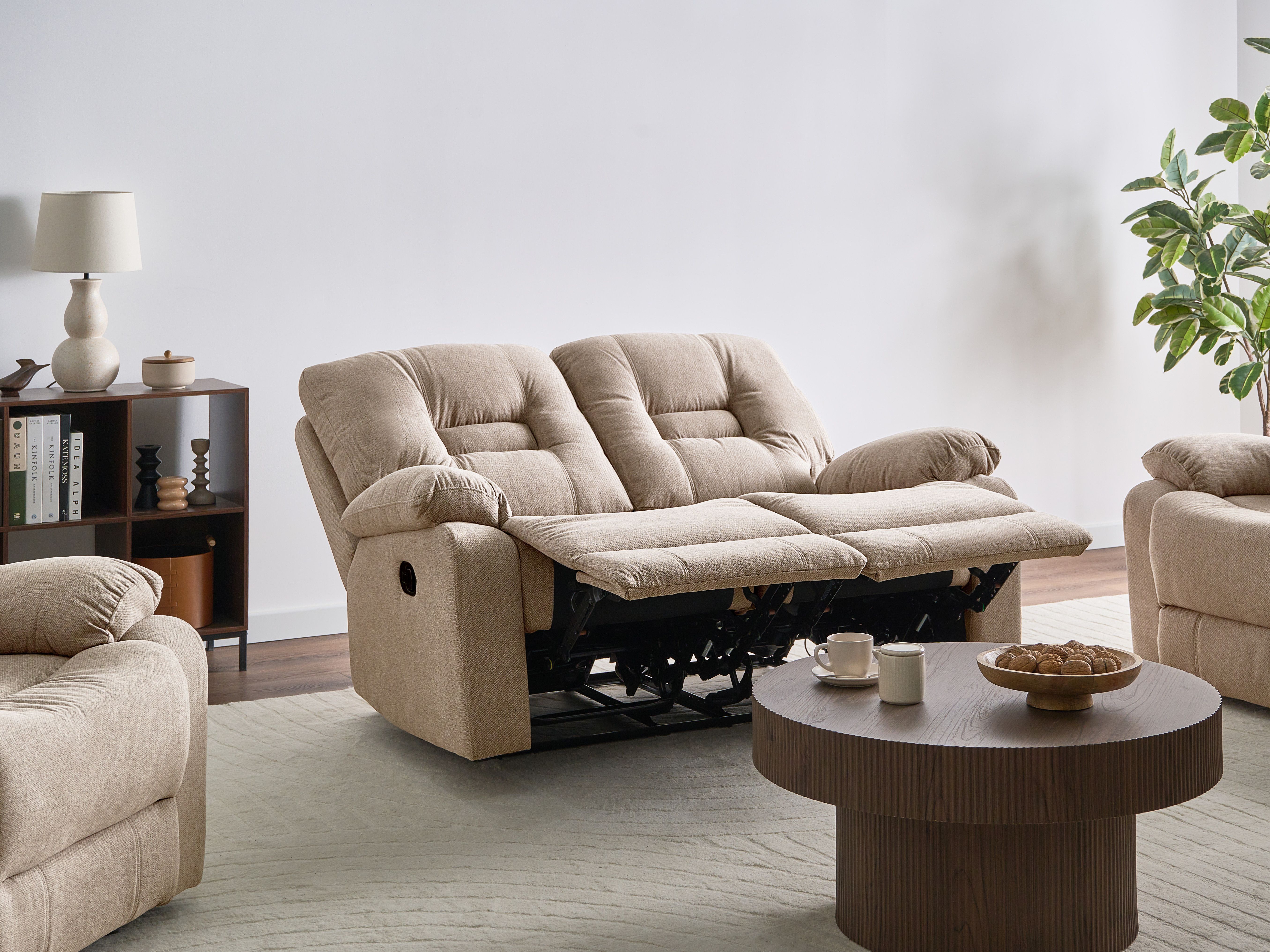 Manual Recliner Sofa 2 Seater BERGEN Fabric Beige