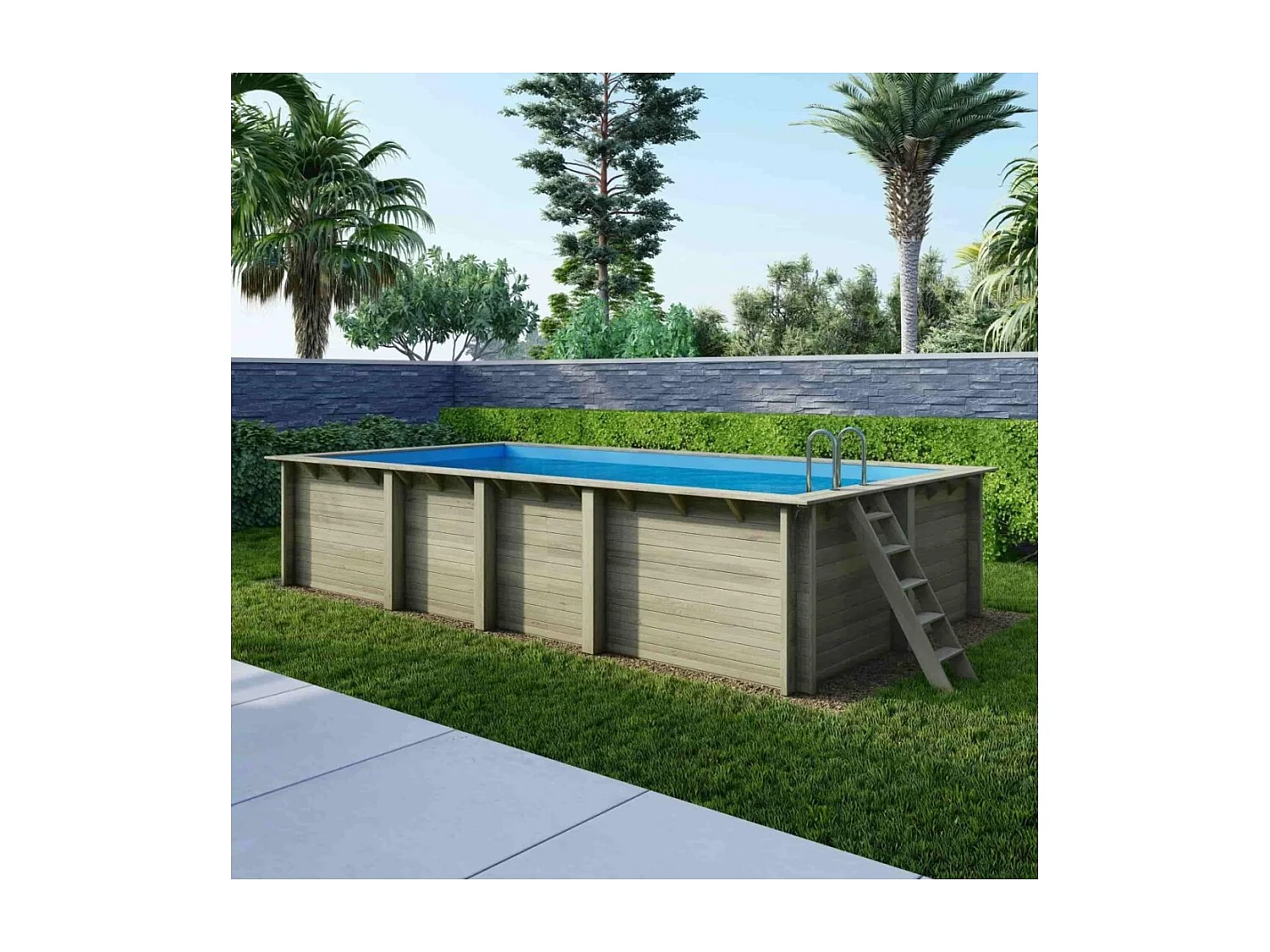 Piscine en bois AQUA 7 x 3.75 - H.1.45 m, bleu pâle, fixations à sceller - BAS7308OSPI - ALTANKA
