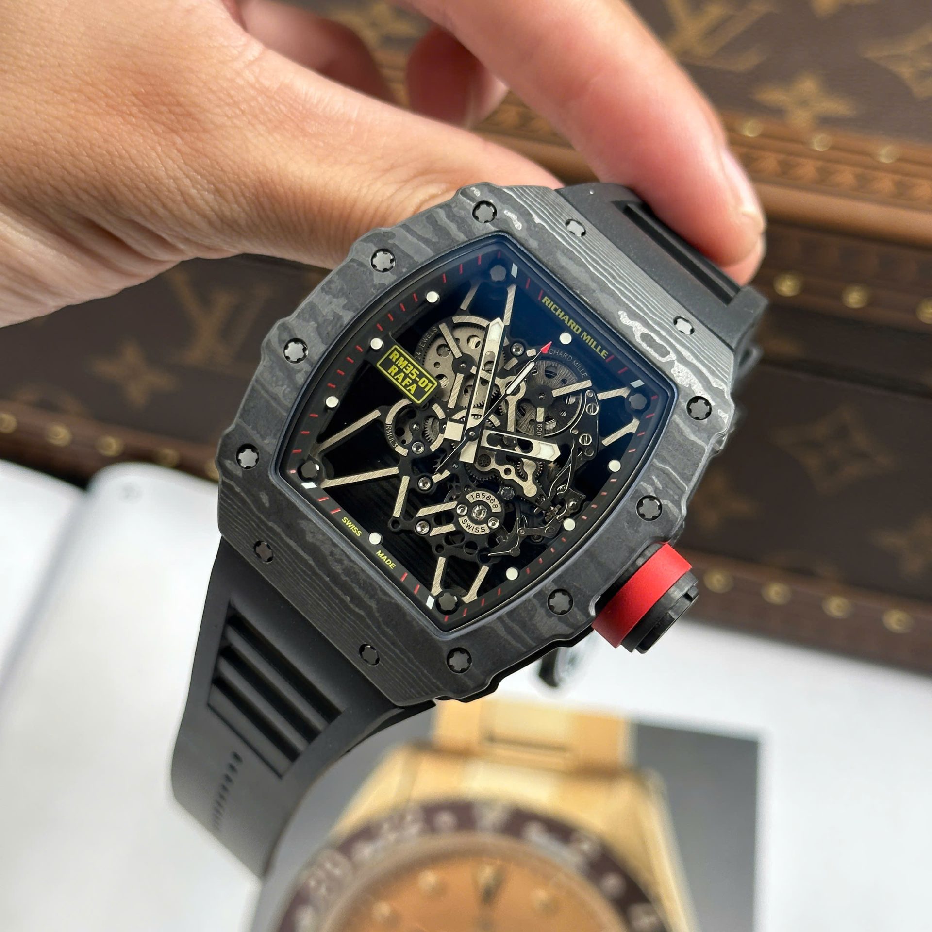 Richard Mille RM35-01 Rafael Nadal Carbon NTPT Replica Watches Black Rubber Strap ZF Factory 49,9x43mm - Top club