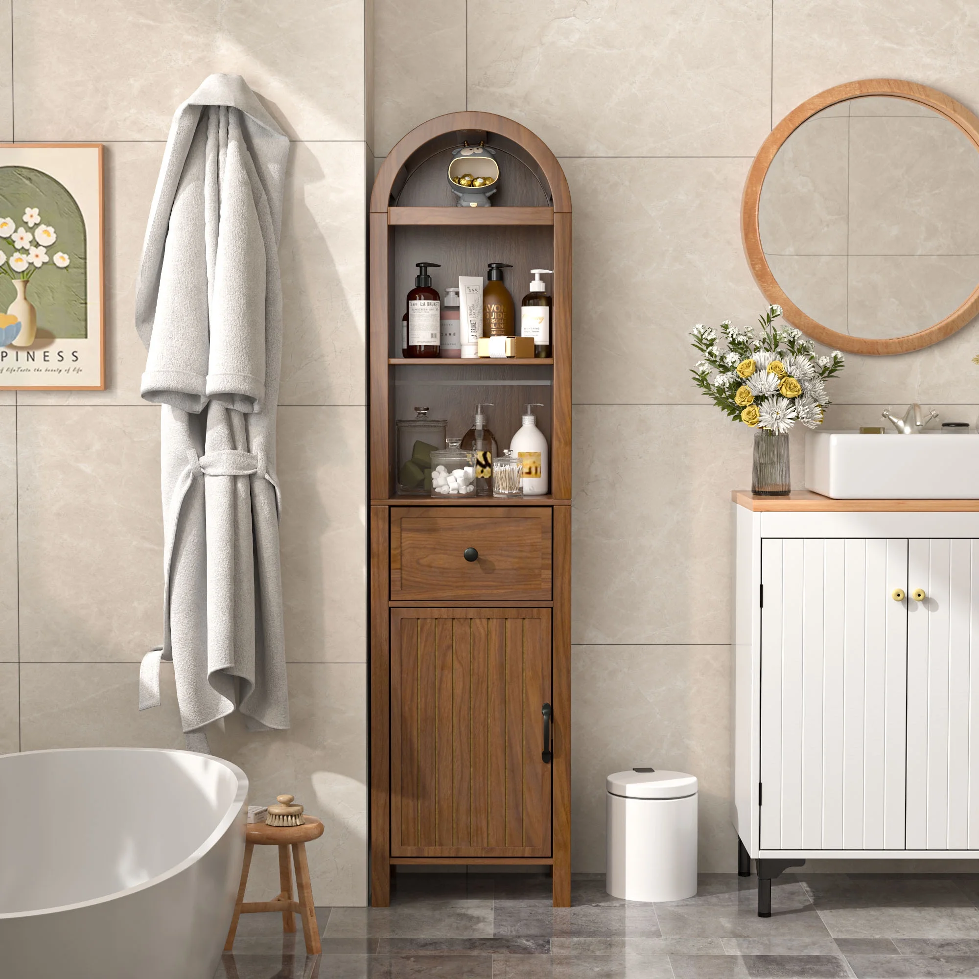 Fiogmub Tall Bathroom Storage Cabinets with Doors and Shelves, Narrow Tall Linen Cabinet with Drawer - Image 4