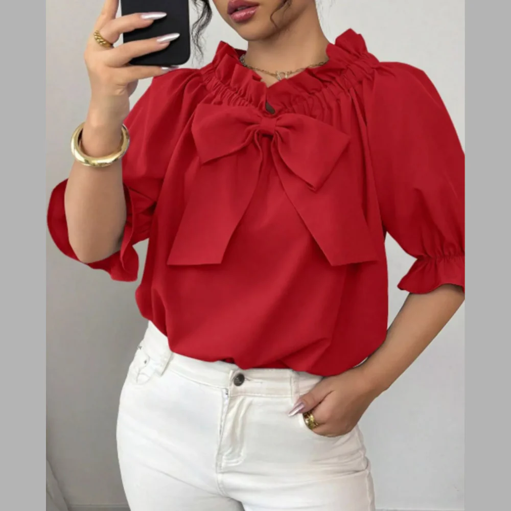 Bow Flounce Sleeve Blouse - ZKZOOK