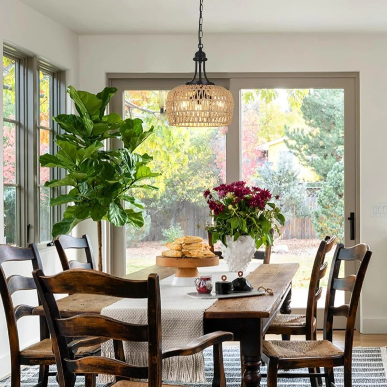 Farmhouse Chandelier For Dining Room 3-light Boho Rattan Chandelier Light Fixture Ceiling Hanging With Woven Lampshade Small Wicker Coastal Pendant Light For Kitchen Bedroom Island Hallway