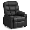 Costway Kids Youth Recliner Chair PU Leather w/Cup Holders & Side Pockets Grey - Image 4