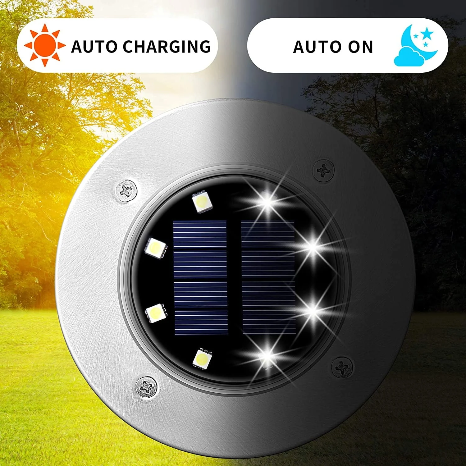 Solar Garden Lights Outdoor 16 LED In-ground Lights Landscape Lighting Stainless Steel Pathway Lights for Walkway Patio Yard Lawn Driveway Flowerbed Courtyard,(4 Pack)