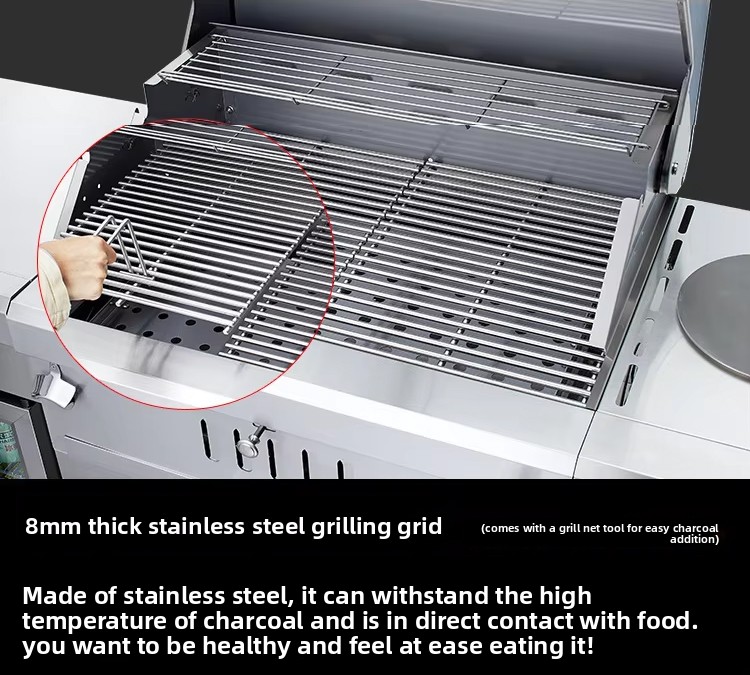 Premium Korean Style Outdoor Kitchen Gas BBQ Grill Stainless Steel 6+1 Burner Refrigerator Sink Tap Cabinet Trolley Electronic