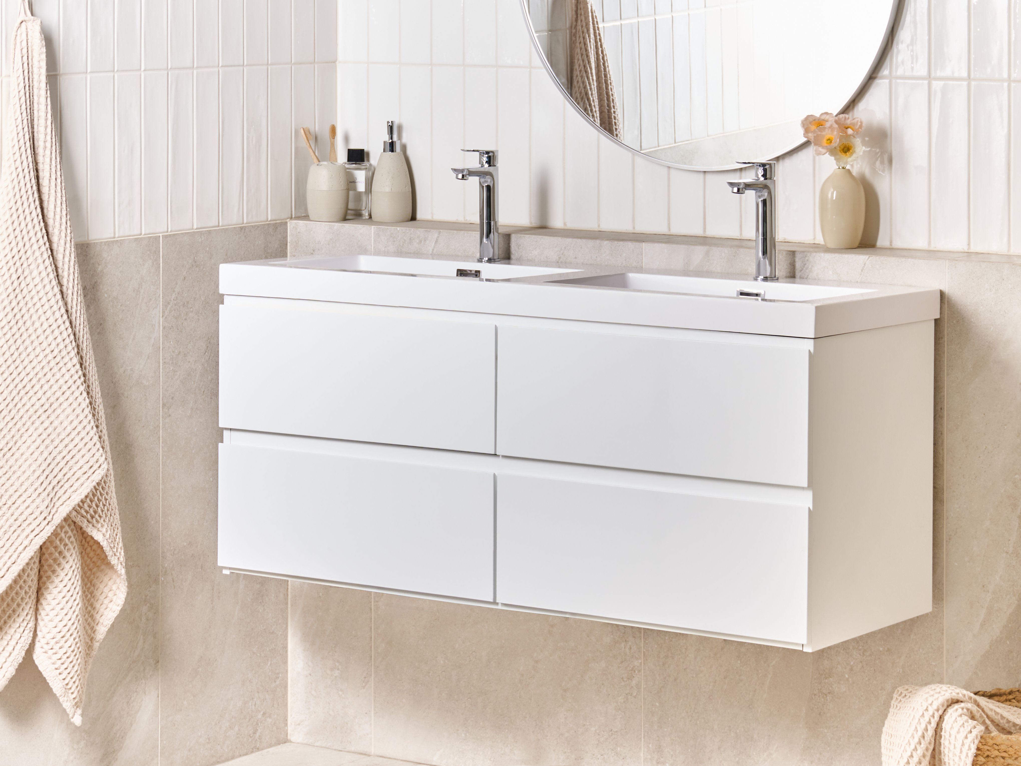 Wall Mounted Double Basin Vanity Unit CARDIEL White