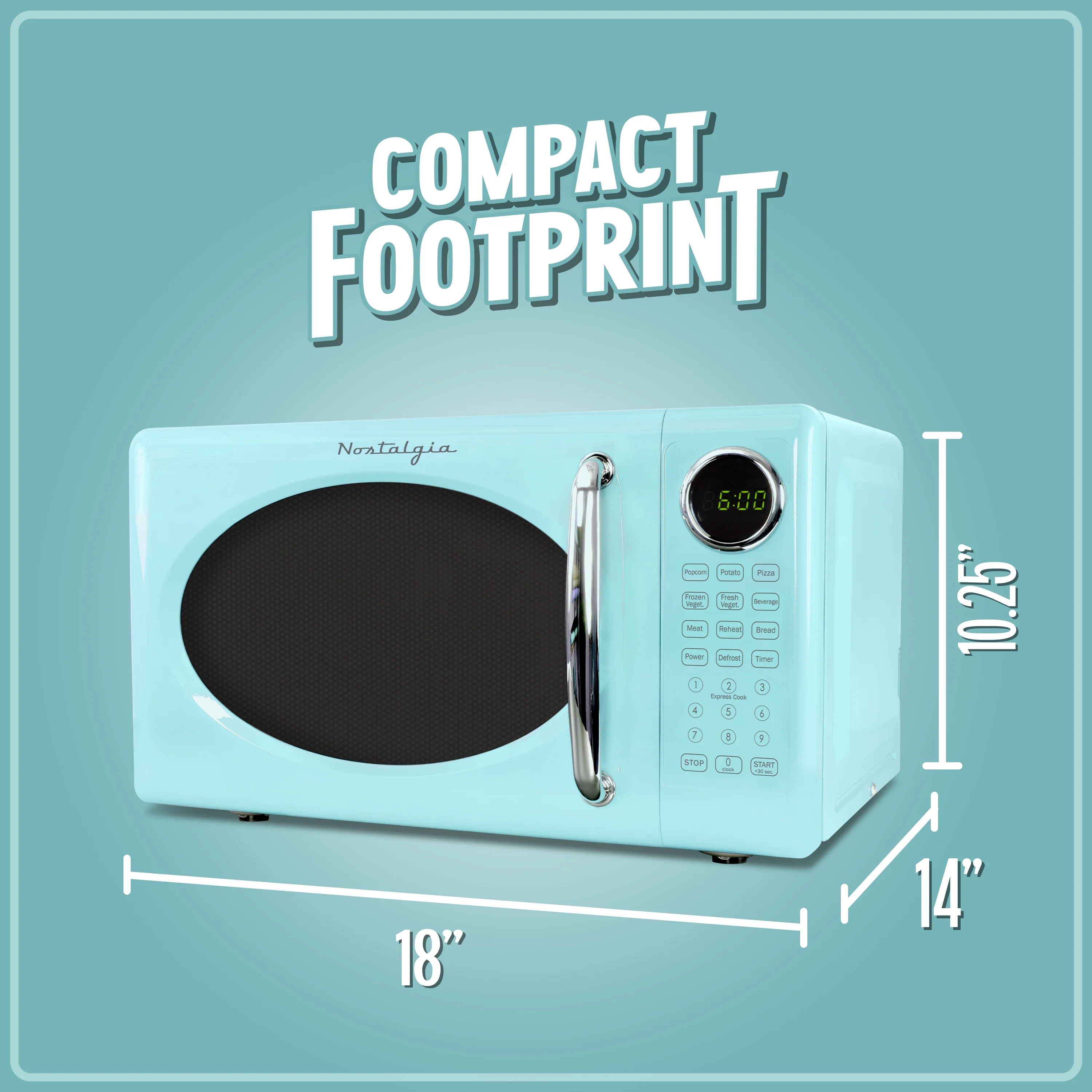 Nostalgia Retro Microwave Oven - 0.7 Cu Ft & 700-Watt Countertop Microwave with Glass Turntable, Child Safety Lock, 8 Auto-Cook Programs & Digital Clock - Aqua - Image 8