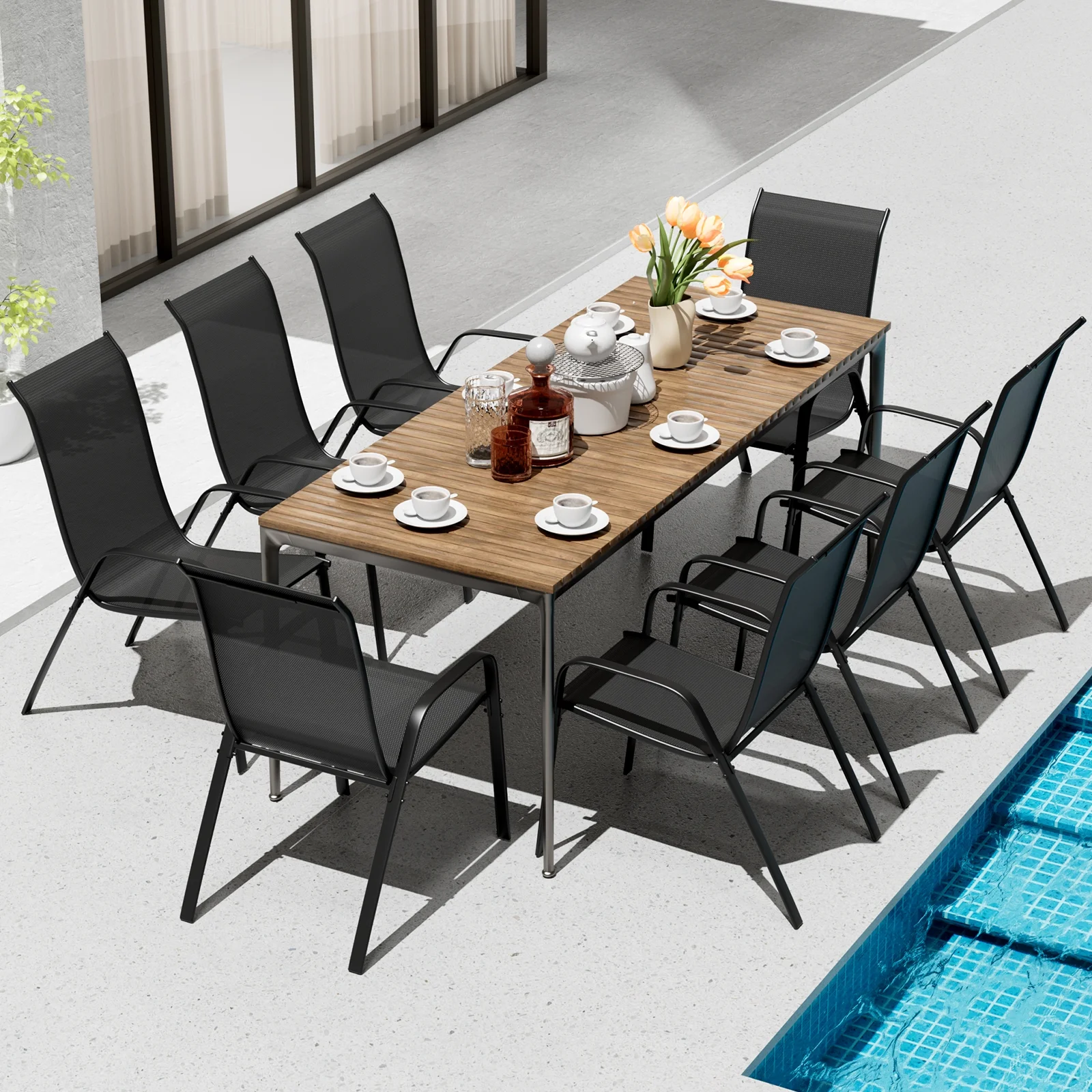 Arlopu 8Pcs Patio Dining Chairs Outdoor Stackable Armrest Chairs for Lawn Garden Backyard - Image 12