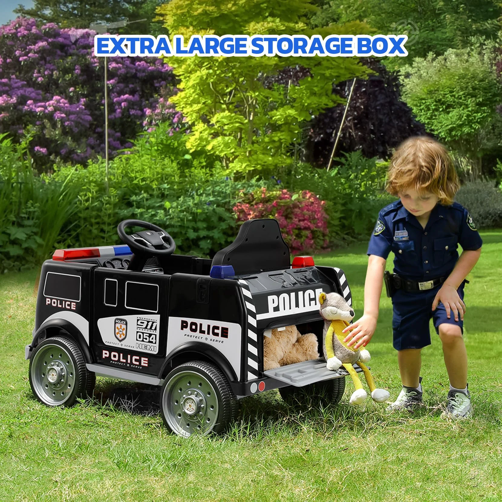 Bobiber Ride on Fire Truck, 12V Battery Powered Ride-On Toy Vehicle with Remote Control, Megaphone, Flashing Lights, Siren and Fire Extinguisher - For Boys and Girls Ages 3-6 - Image 13