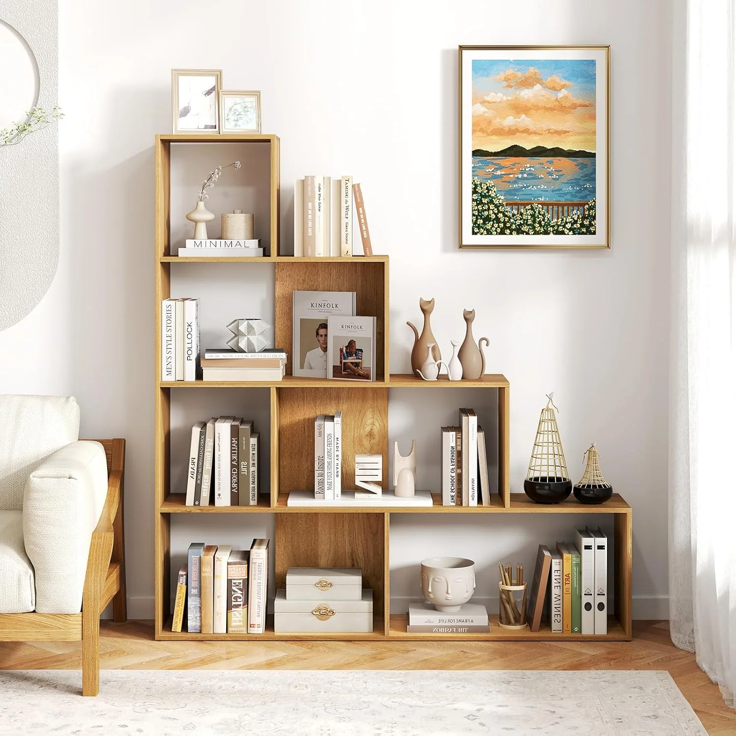 JTYUB 4-Tier Stepped Bookshelf, Freestanding 6 Cubes Ladder Bookcase with Anti-Tipping Kits, 64" Tall Modern Wooden Storage Display Rack for Home Office Living Room Study ,1 PCS,Natural - Image 5