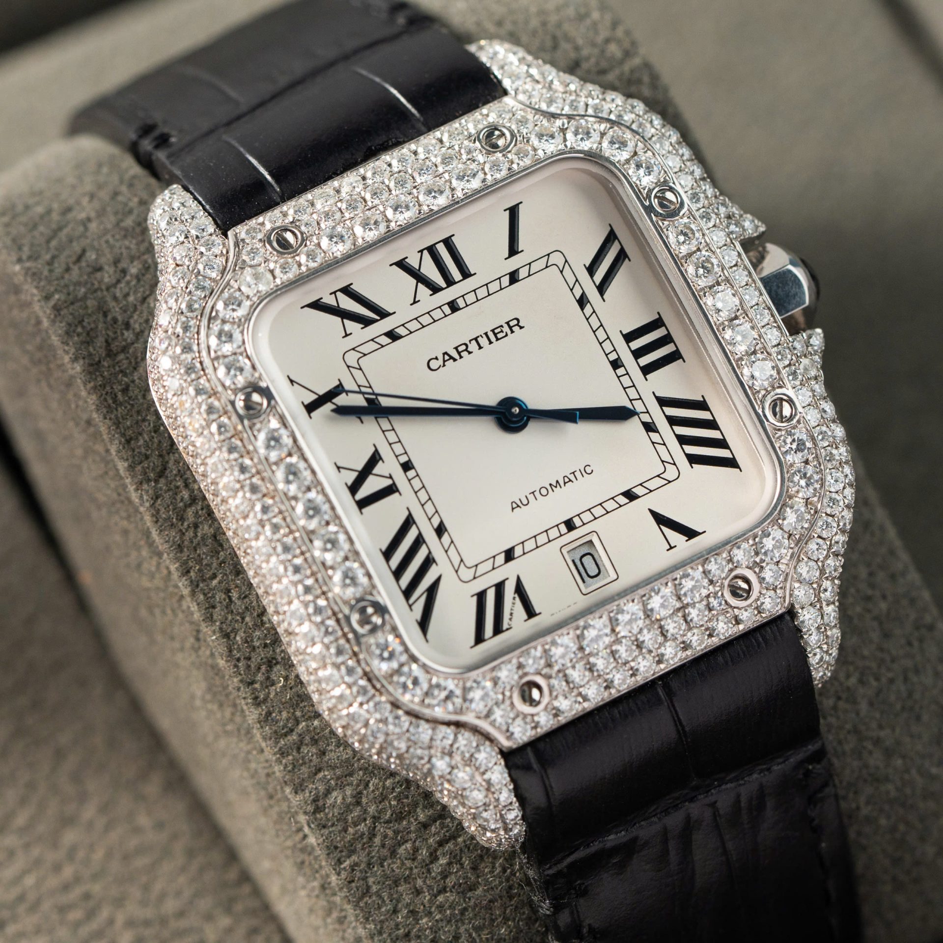 Cartier Santos With Moissanite Diamond Hong Kong Rep 11 Watch Leather Strap 39.8mm - Top club