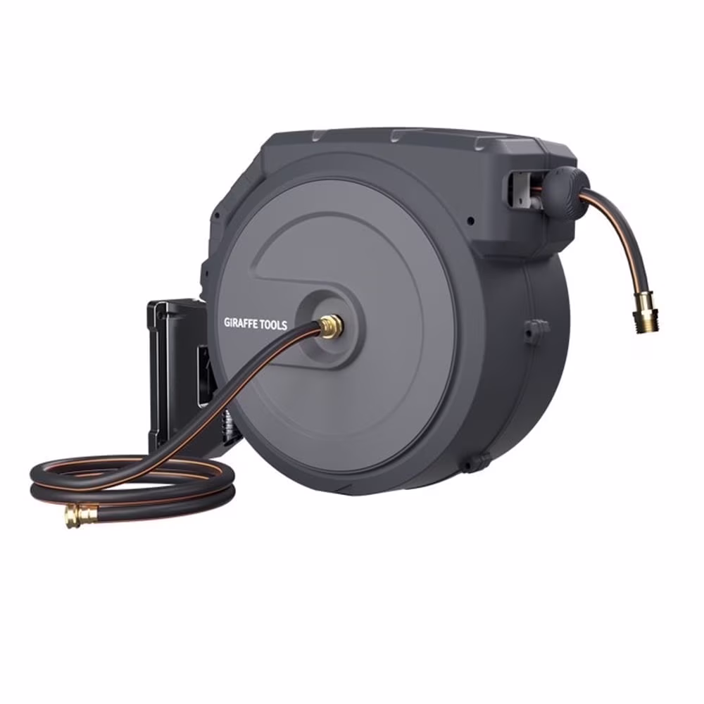 Giraffe Tools Retractable Garden Hose Reel with 1/2in-100ft Water Hose, Plastic Bracket, Wall Mounted, Dark Grey - Image 3