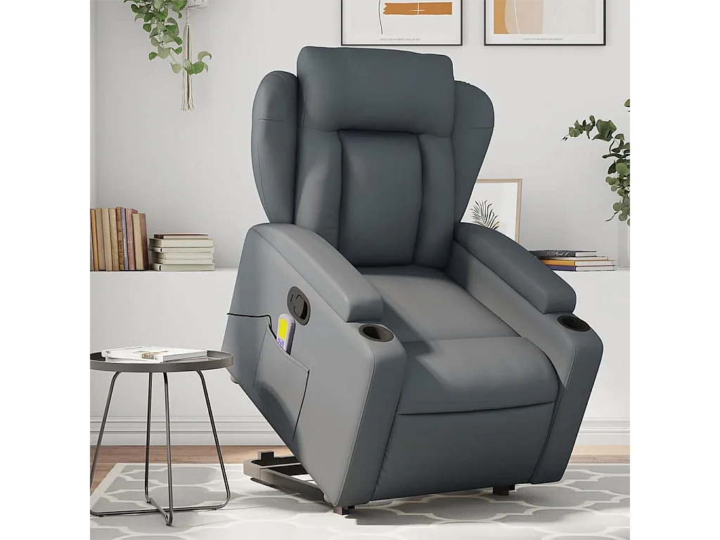 Fauteuil inclinable-Chaise de relax-Fauteuil de Massage Gris Similicuir SHL5144