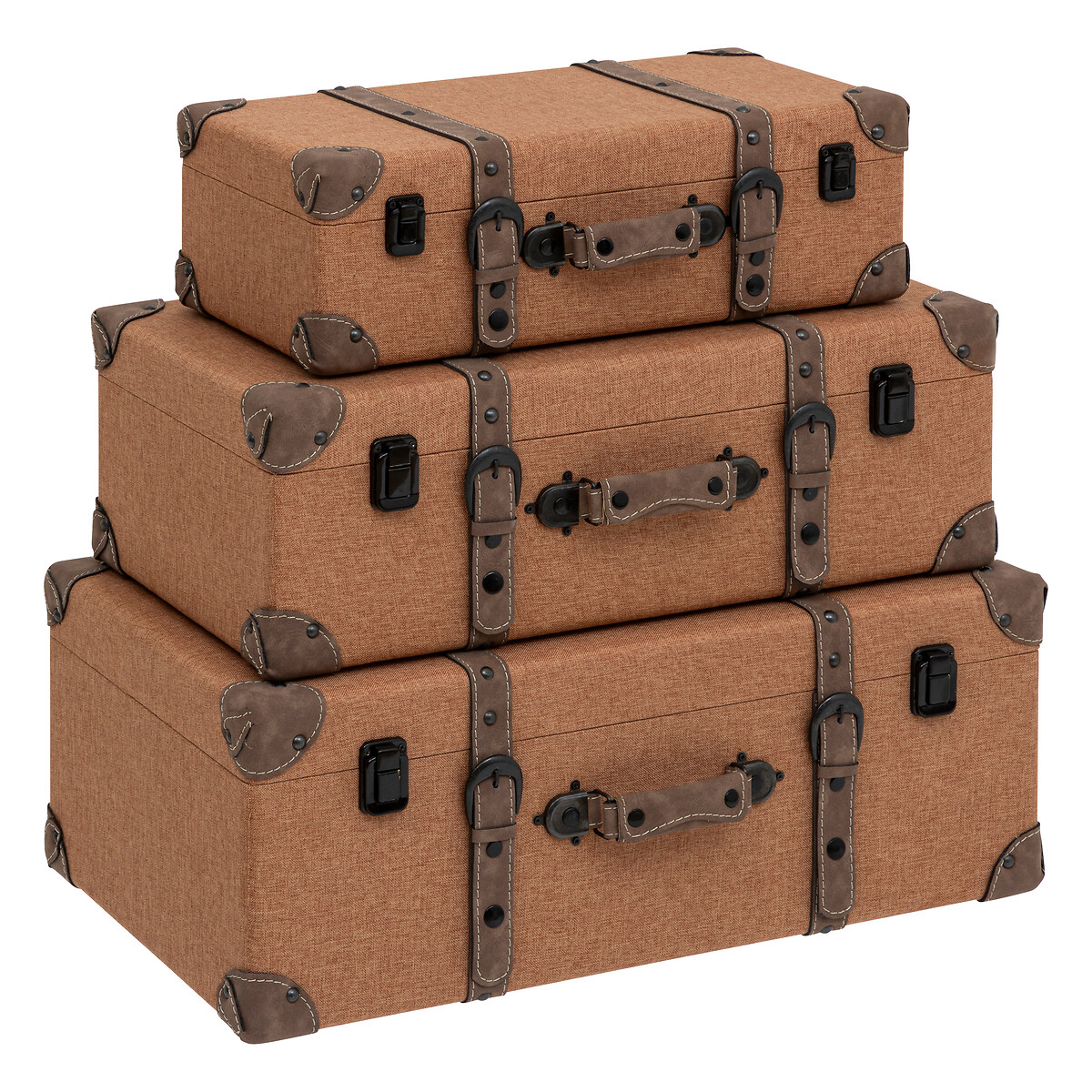 Set of 3 "Be vintage" trunks Wood, L.45/55/60 cm