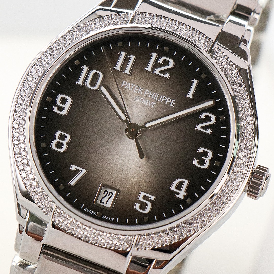 Fake Diamond Watch Replica Patek Philippe Twenty~4 Ladies Stainless Steel Grey Sunburst Dial 7300/1200A-010(1:1 replica) - Top club