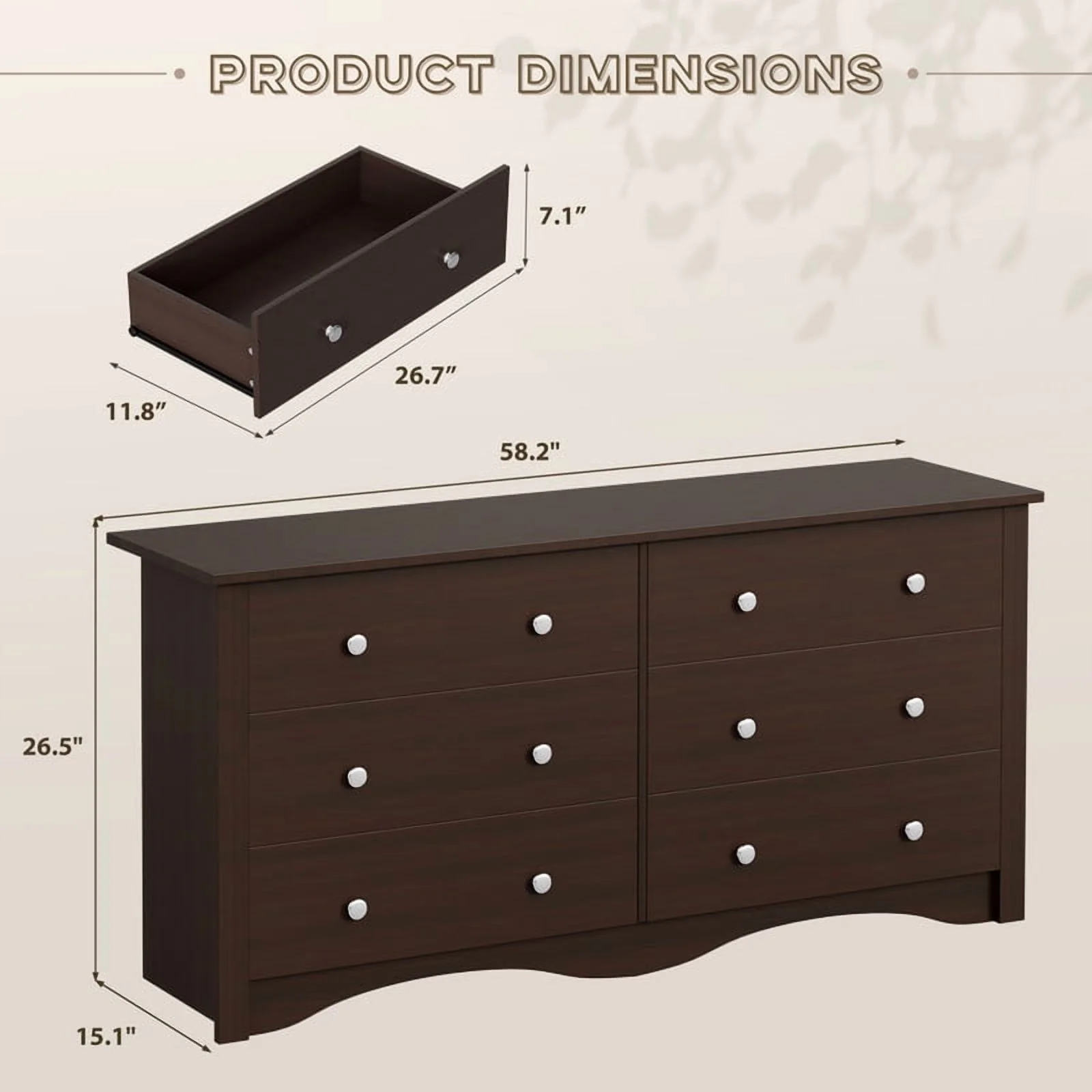 Lumihaven Rustic Modern Chest of 6 Drawers,Extra Wide Double Dresser for Master Bedroom or Nursery Storage,Black - Image 15