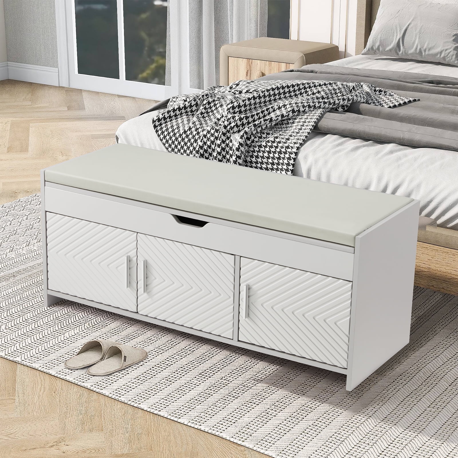 AVAWING Storage Bench, Shoe Bench with Lift Top Storage, Wooden Entryway Bench, Black - Image 14