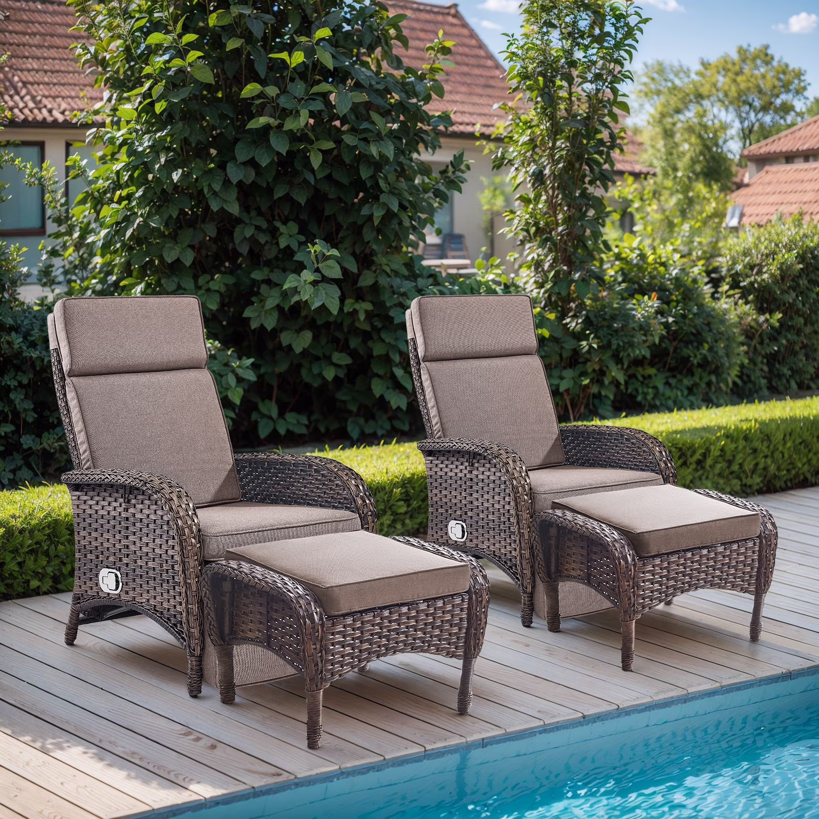 OPOHORO Outdoor Recliner Chair, Adjustable Reclining Patio Chair with Cushion, Wicker Outdoor Chaise Lounge with Adjustable Backrest and Footrest, Ideal for Pool Deck, Beige - Image 7