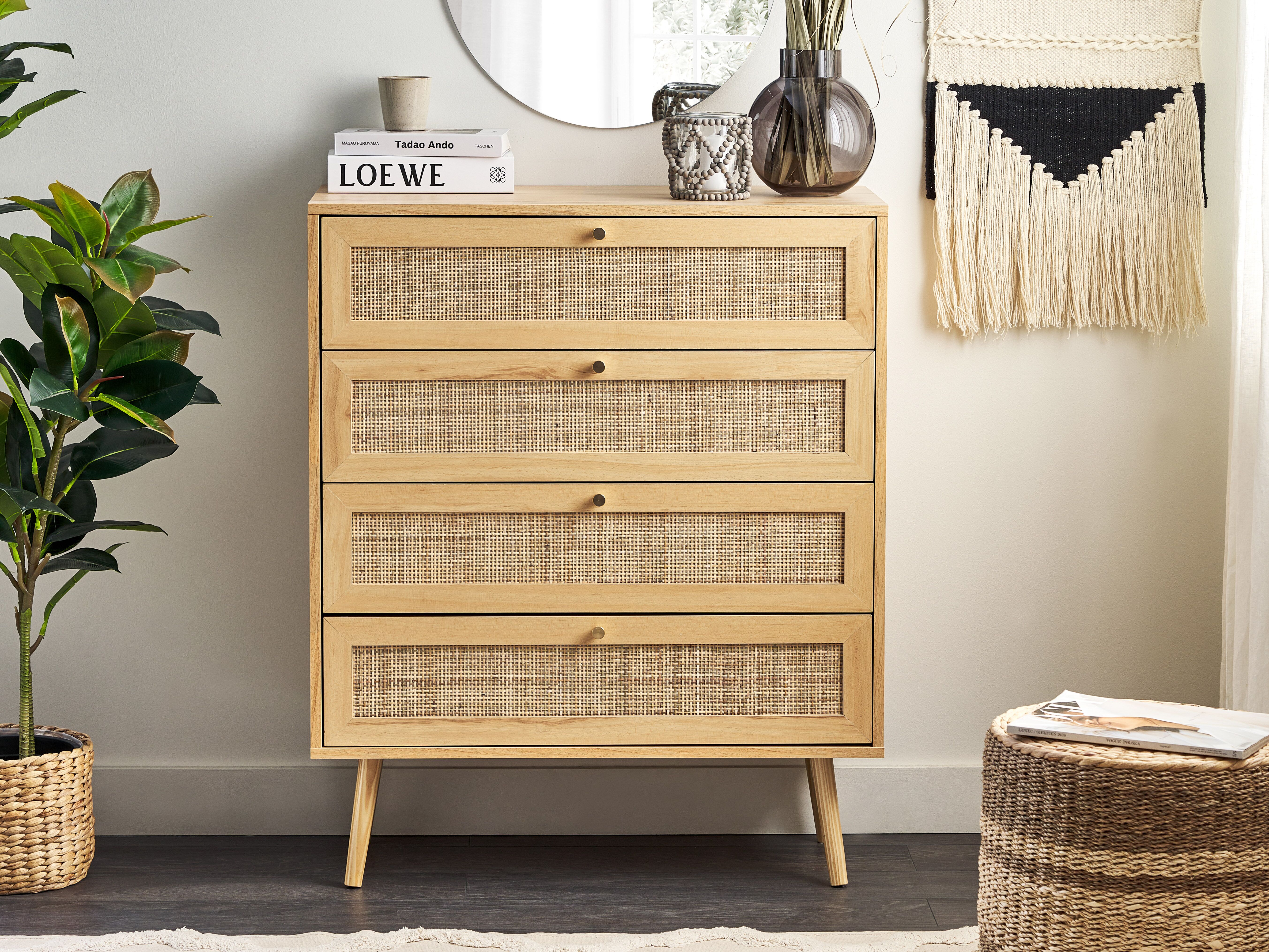 4 Drawer Chest PEROTE Rattan Light Brown