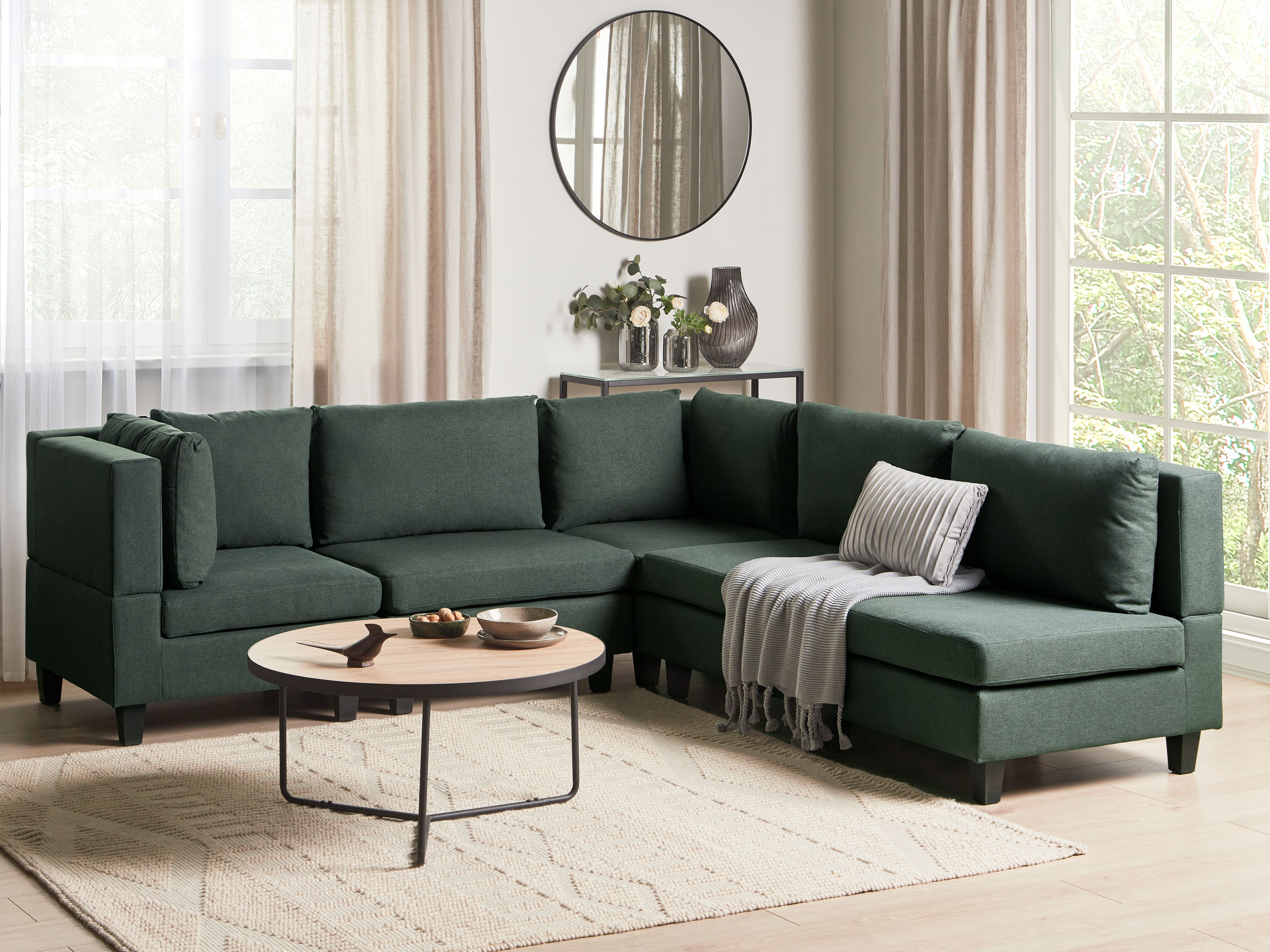 Modular Corner Sofa 5 Seater UNSTAD Fabric Dark Green Right Hand