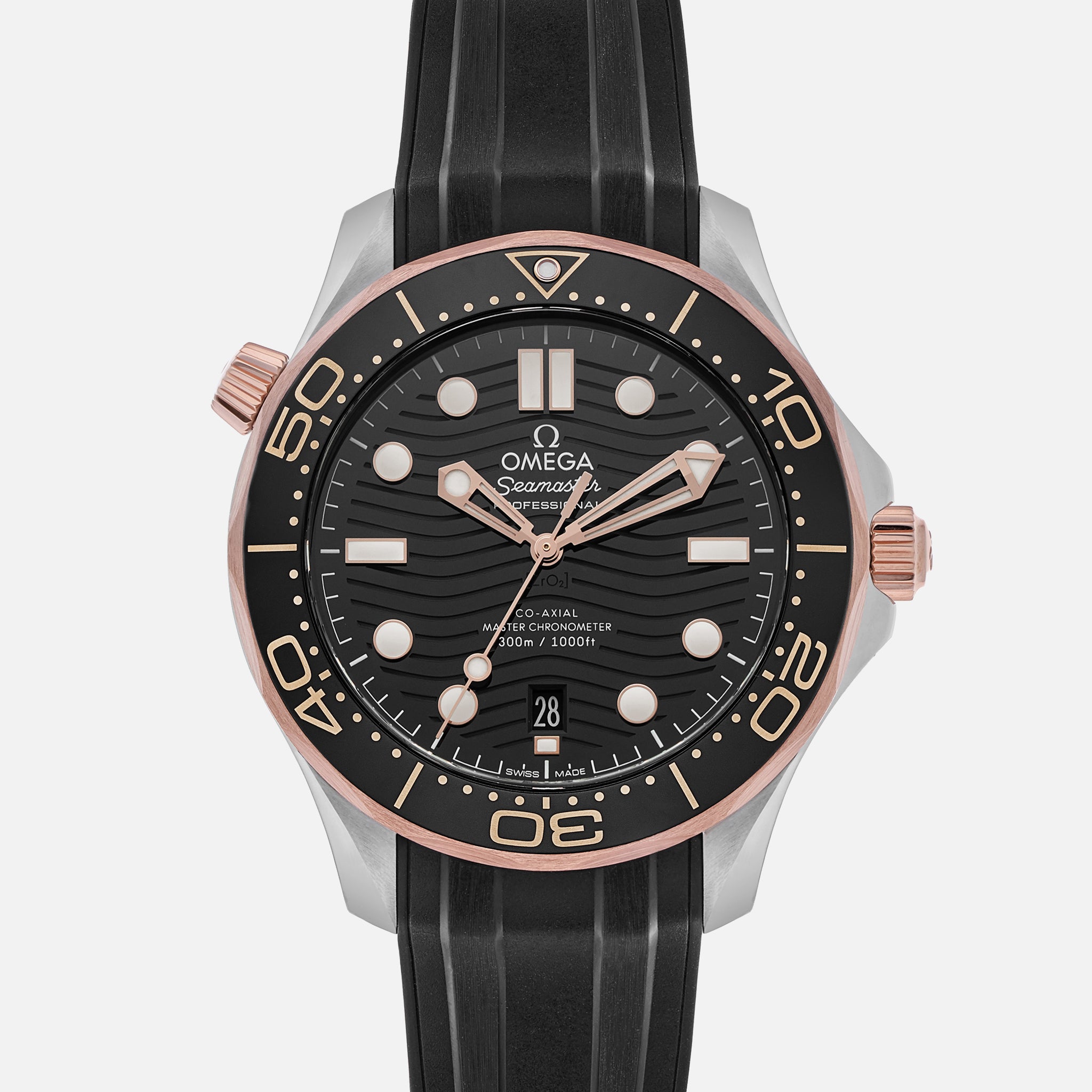 Seamaster Diver 300M Co-Axial Master Chronometer 42mm Two-Tone Black Dial On Rubber Strap(1:1 replica) - Top club