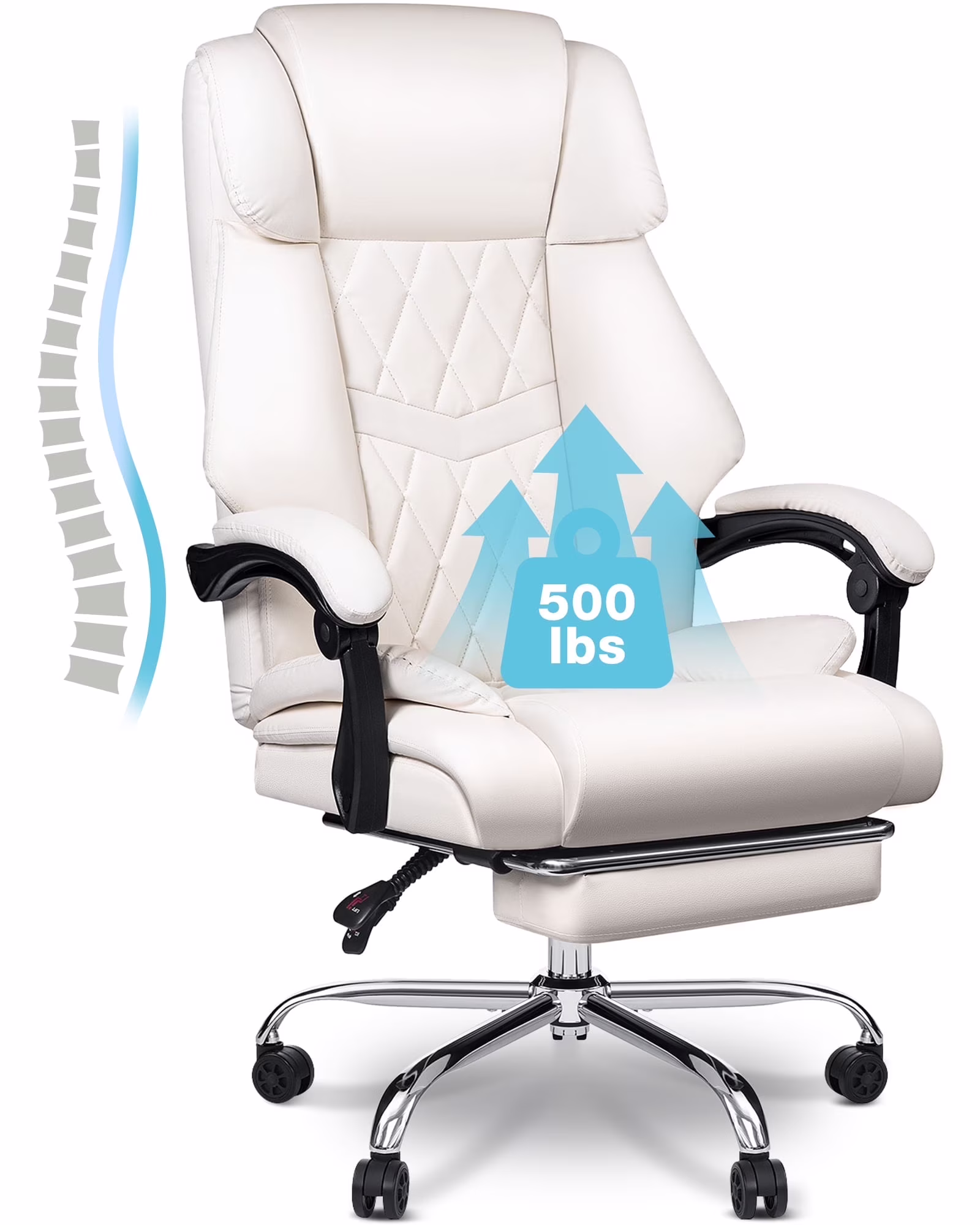 Hoffree Executive Office Chair Big and Tall Office Chair with Footrest Reclining Leather Chair High Back Ergonomic Computer Desk Chair with Lumbar Back Support for Home Office 500lbs, Black - Image 3