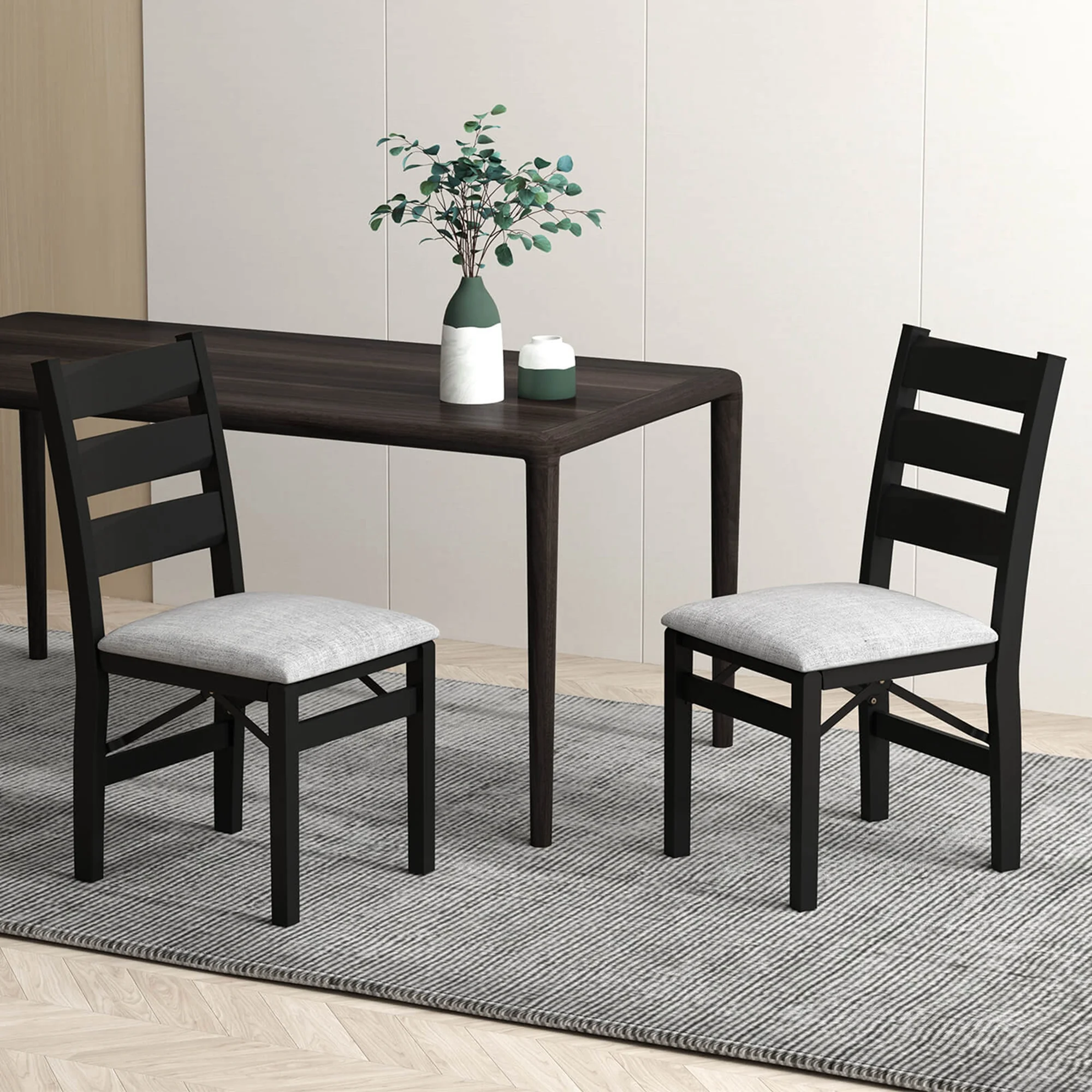 Costway Folding Chairs Set of 2 Modern Upholstered Chairs with Comfy Backrest & Padded Seat - Image 2