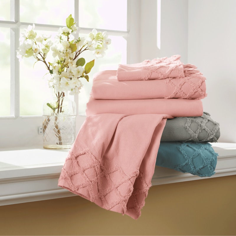 Chenille Diamond Hem Faux Linen Sheet Set - MIDNIGHT VELVET CATALOG