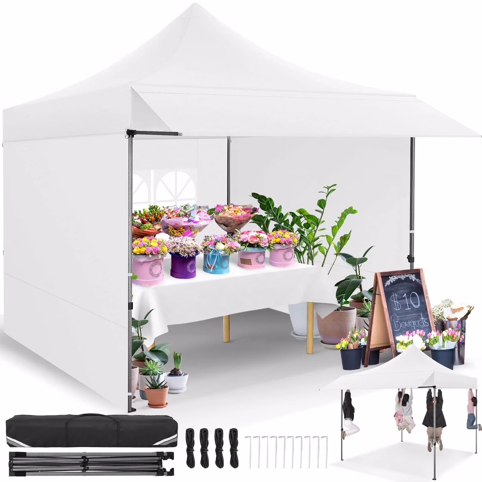 COBIZI 10x20 Pop Up Canopy Heavy Duty Party Tent with Removable Awning and Sidewalls,Easy Up Outdoor Wedding Canopy,Gazebo All Season Windproof&Waterproof with Roller Bag UPF 50+,Black - Image 3