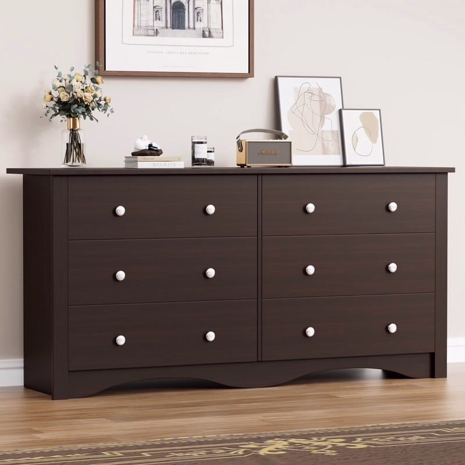 Lumihaven Rustic Modern Chest of 6 Drawers,Extra Wide Double Dresser for Master Bedroom or Nursery Storage,Black - Image 3