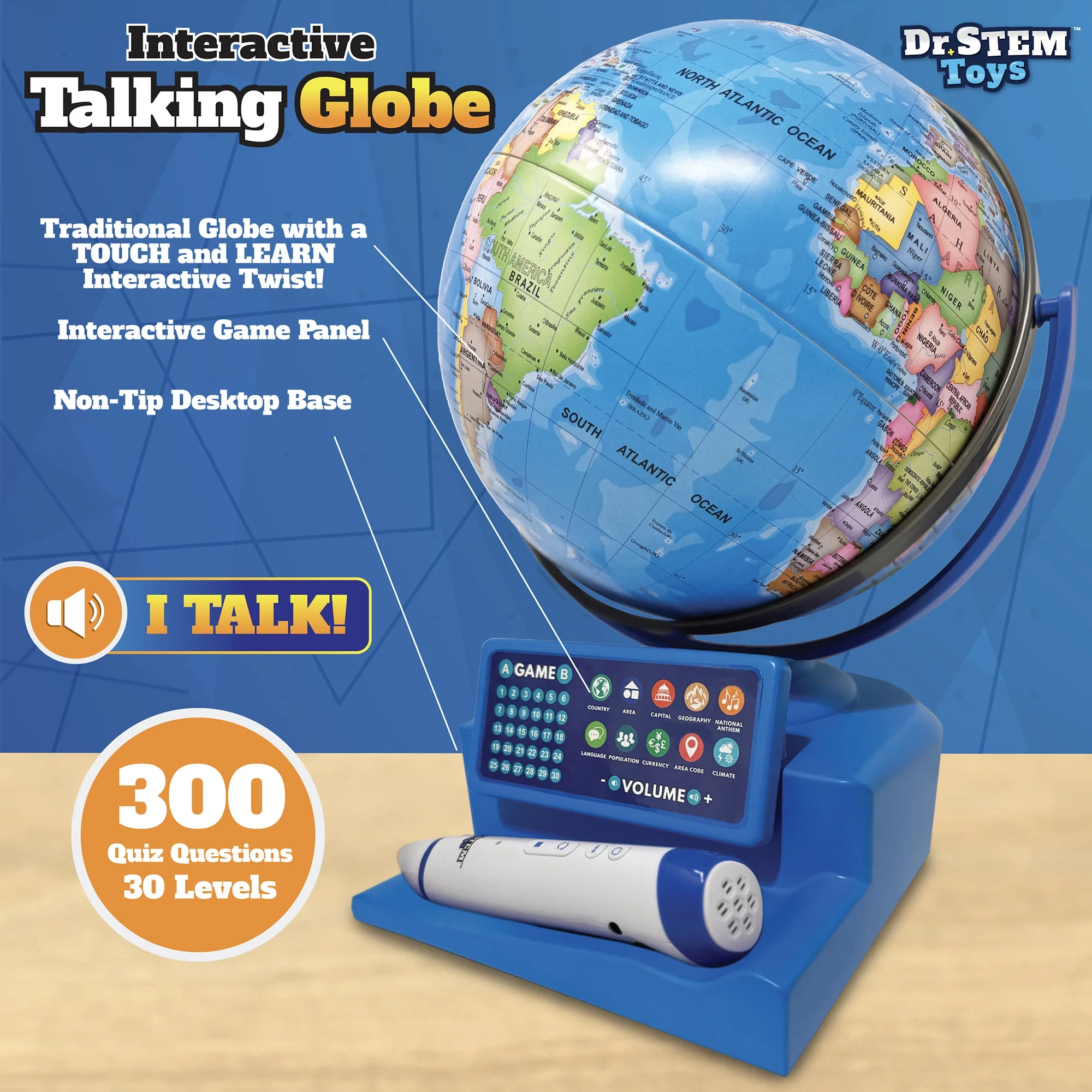 Dr. STEM: Interactive Talking Globe - Touch & Learn, Geographic Education Learning Set, Smart Pen, Electronic Game Panel, 300 Quiz Questions, Kids 6+ - Image 4
