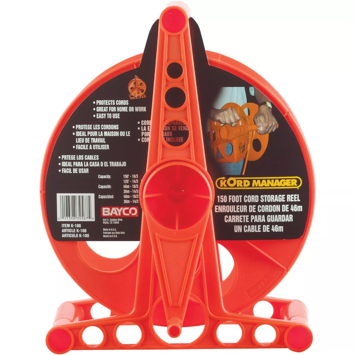 Bayco 150 Ft. of 16/3 Cord Capacity Plastic Cord Reel with Stand