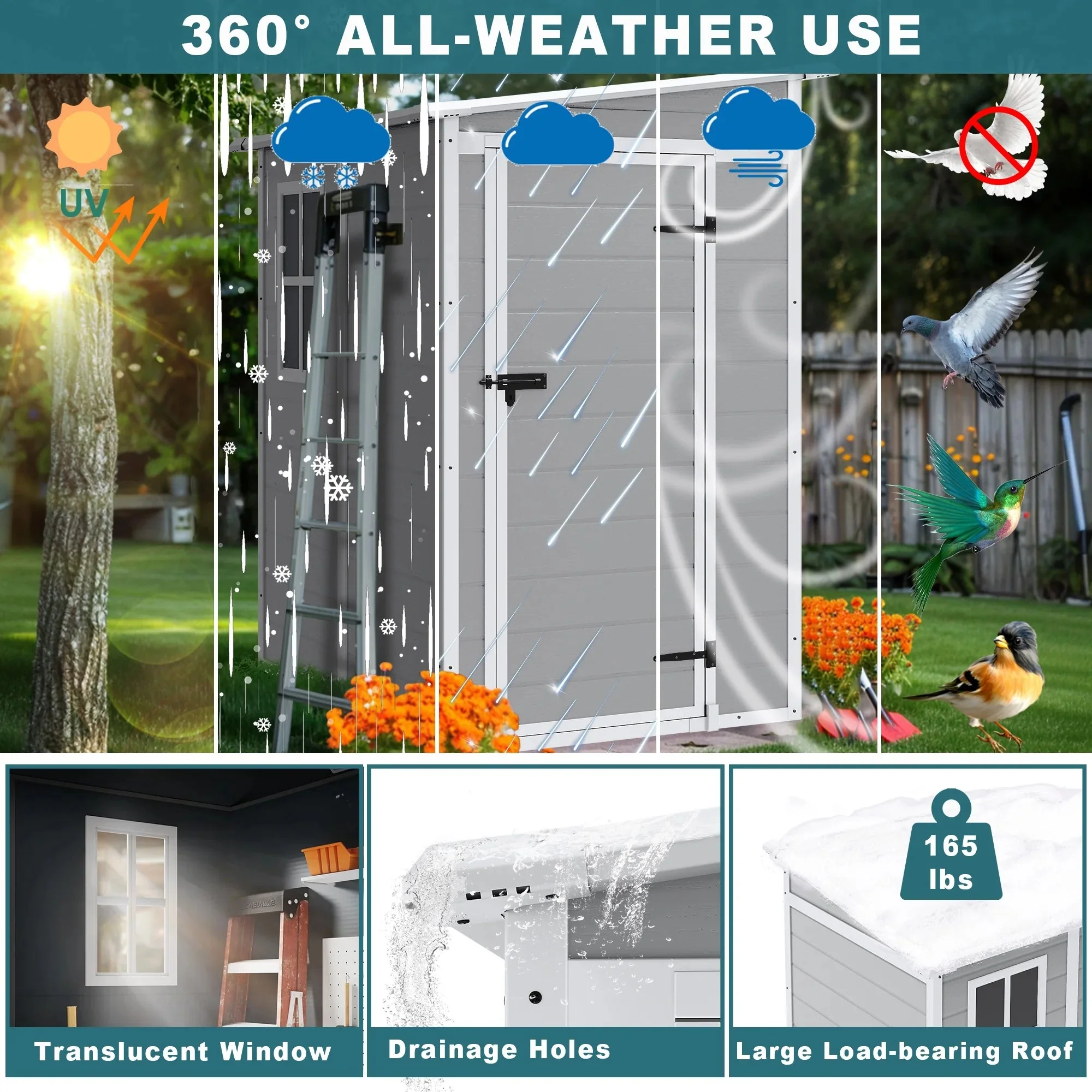Seizeen Resin Outdoor Storage Shed With Floor, Light Gray, 82 in H - Image 18 Seizeen Resin Outdoor Storage Shed With Floor, Light Gray, 82 in H - Image 18