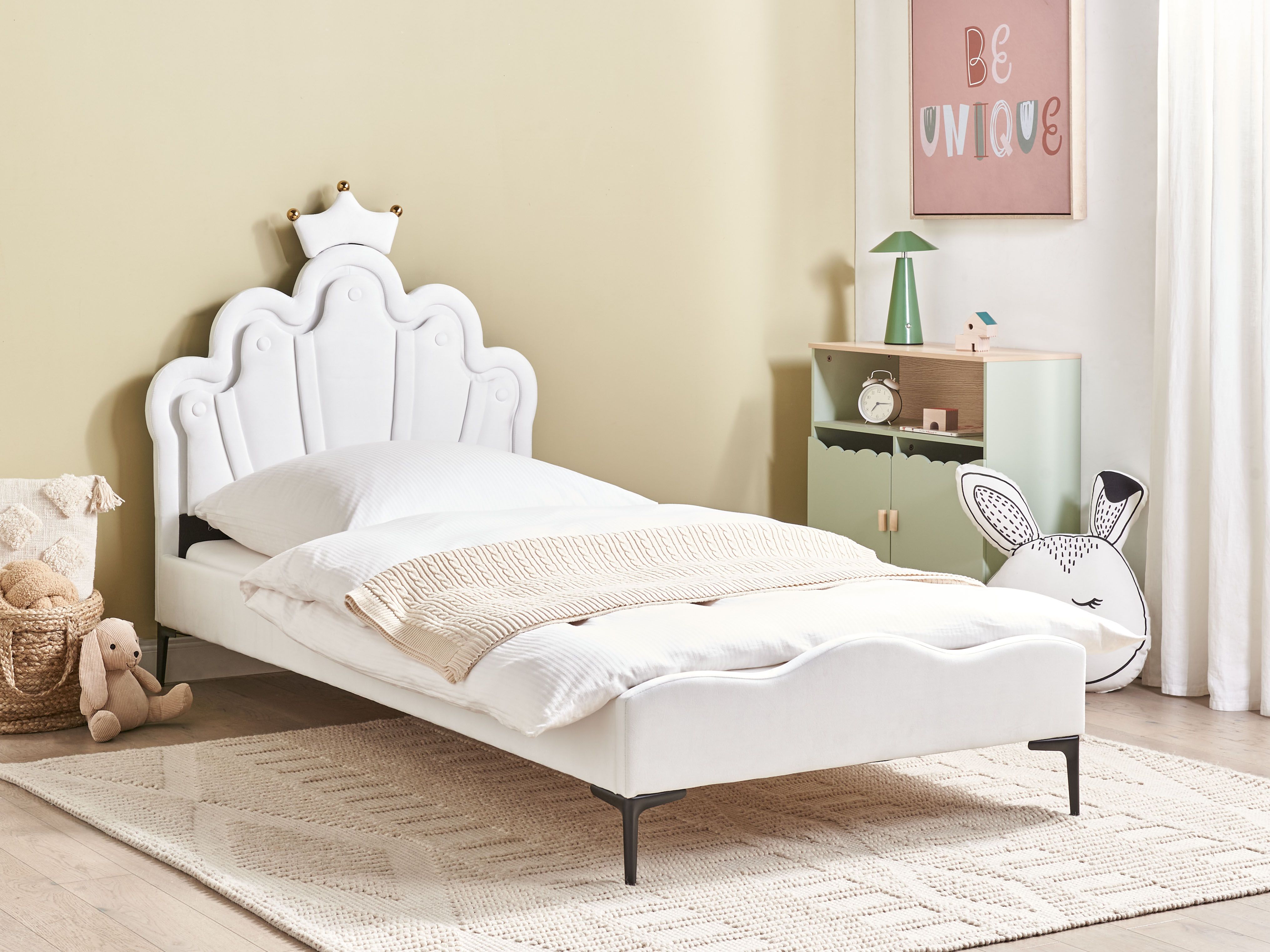 Kids Bed Crown Velvet RUBIAN 90 x 200 cm (EU Single) with LED Lights White