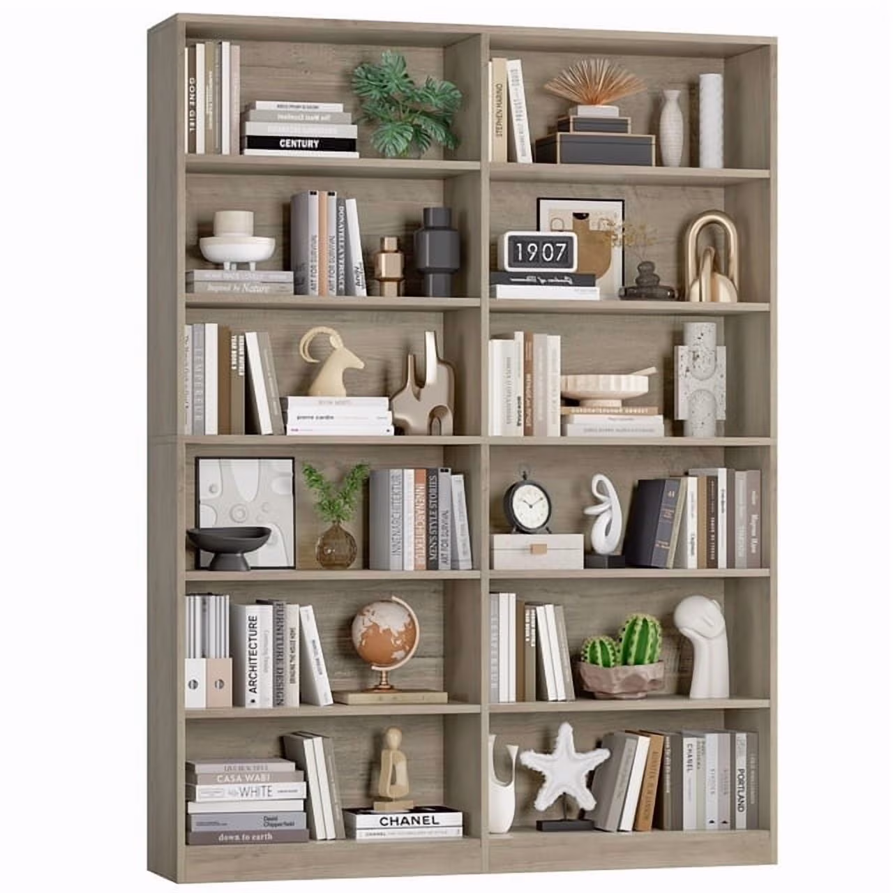 Homfa 74.3�� Double Wide 6-Tier Bookcase, Extra Large Wooden Freestanding Display Bookshelf for Home Office Living Room, White - Image 11
