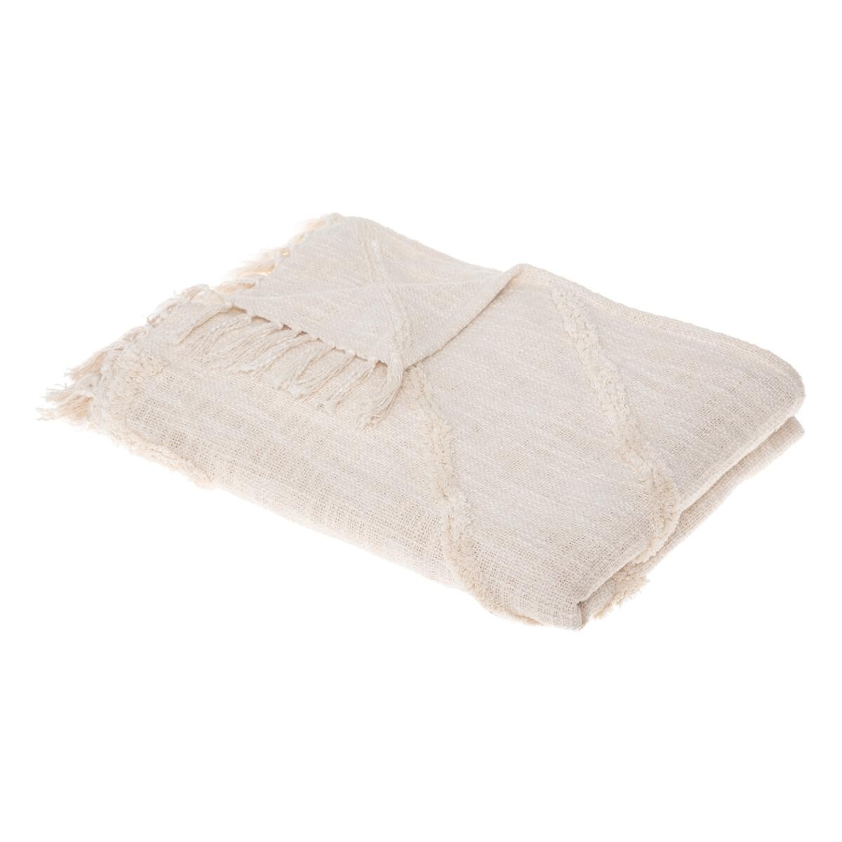 Bed throw "Inca", tufted cotton Ivory white, 130x180 cm