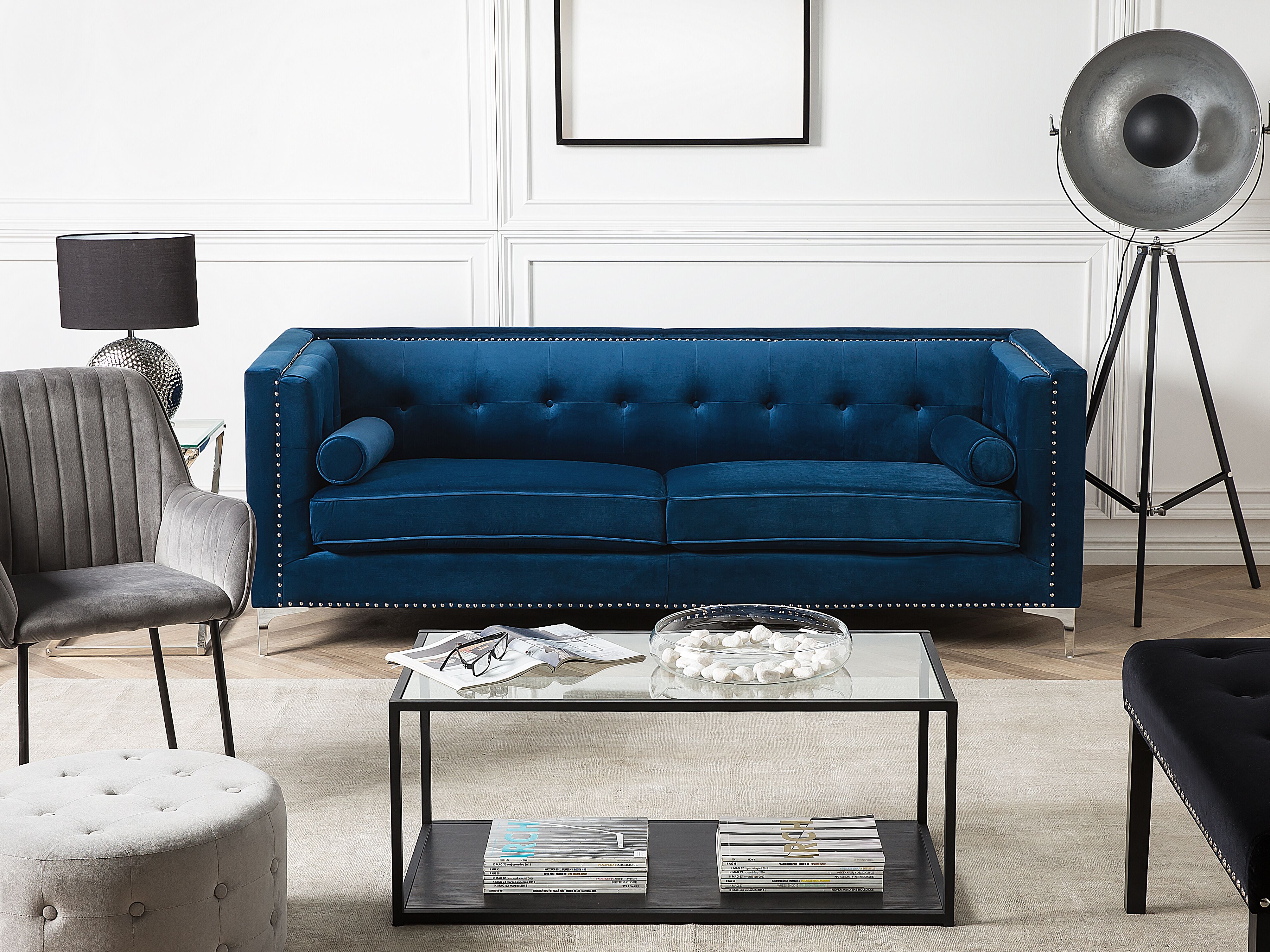 Sofa 3 Seater AVALDSENES Velvet Navy Blue