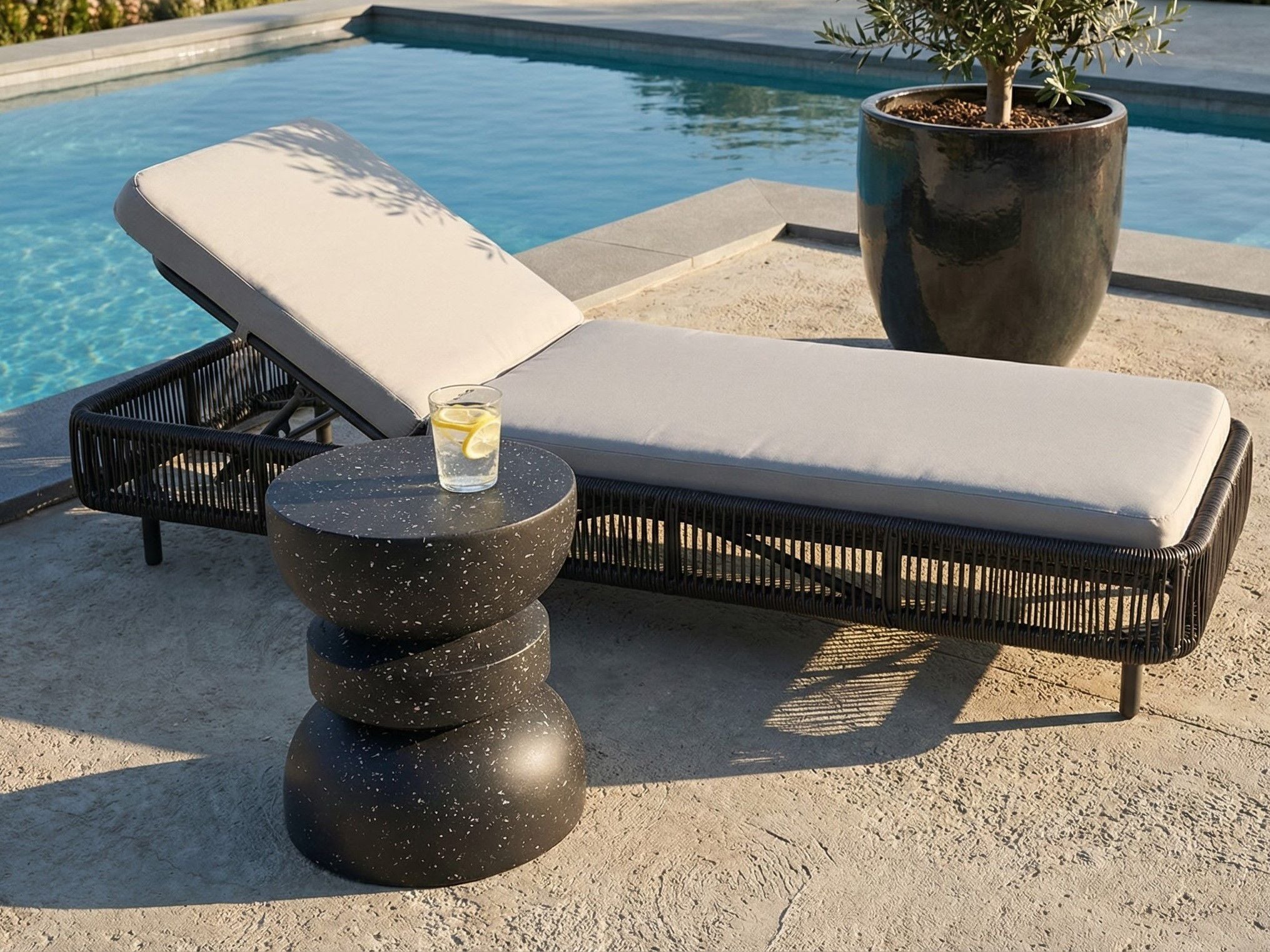 Side Table FALIRO 37 cm 37 cm Terrazzo Effect Black Terrazzo