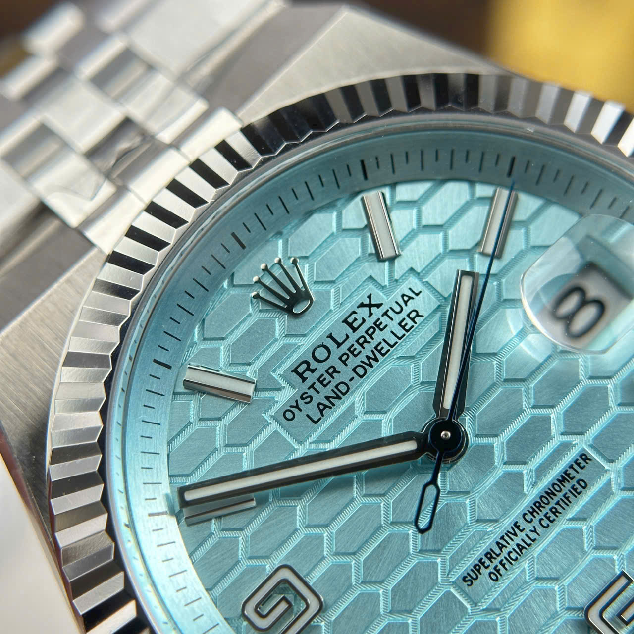 Rolex Land-Dweller 127336 Ice Blue   Honeycomb Motif Dial Best Fake Watches 40mm - Top club