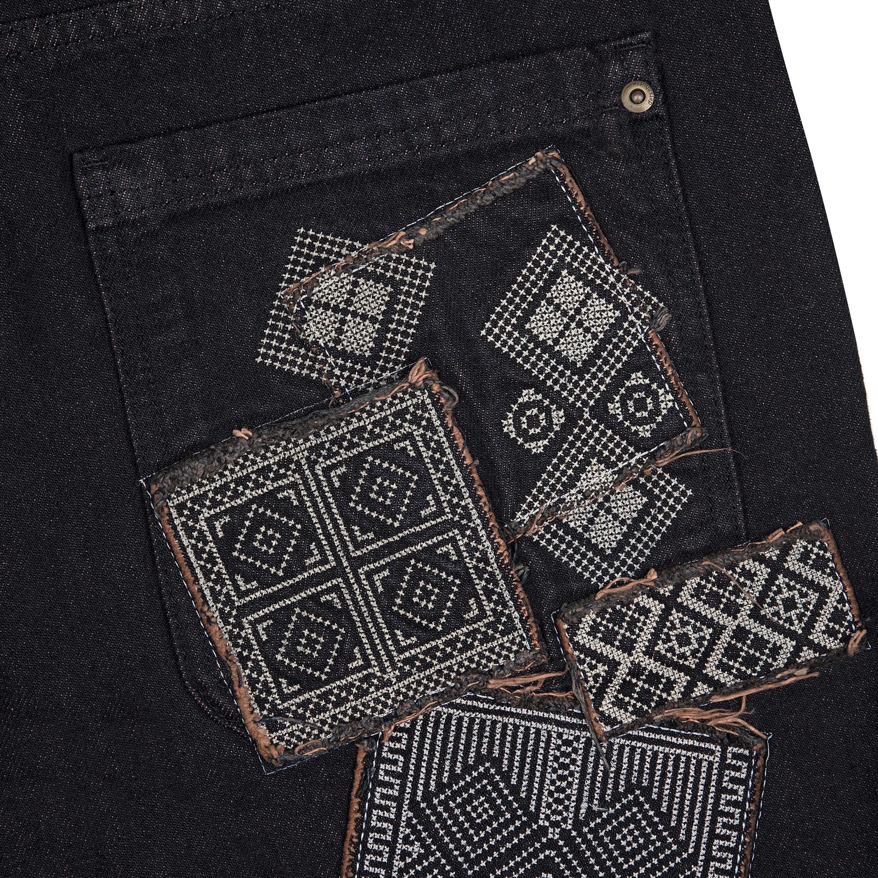 "aziza" red tinted Denim