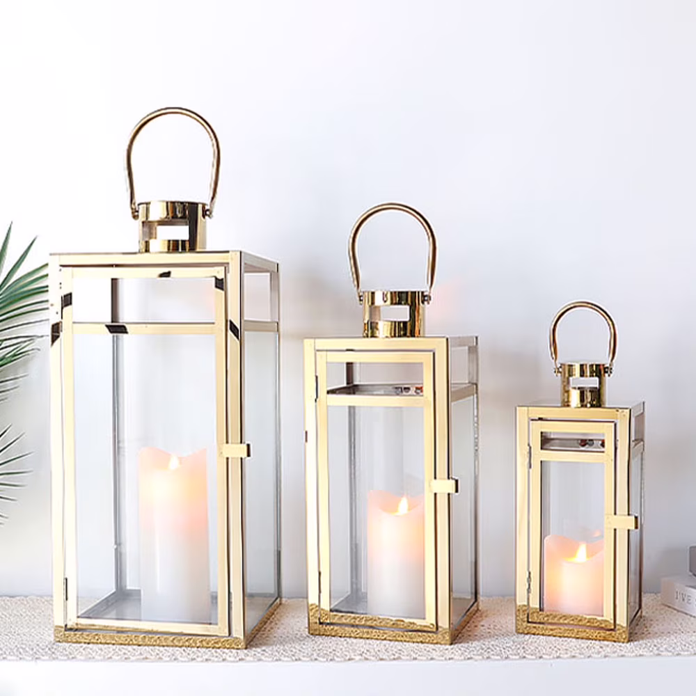 Stainless Steel Lantern Set of 3 12/15/19" Metal Lanterns with Tempered Glass for Parties & Events (Silver ) - Image 5