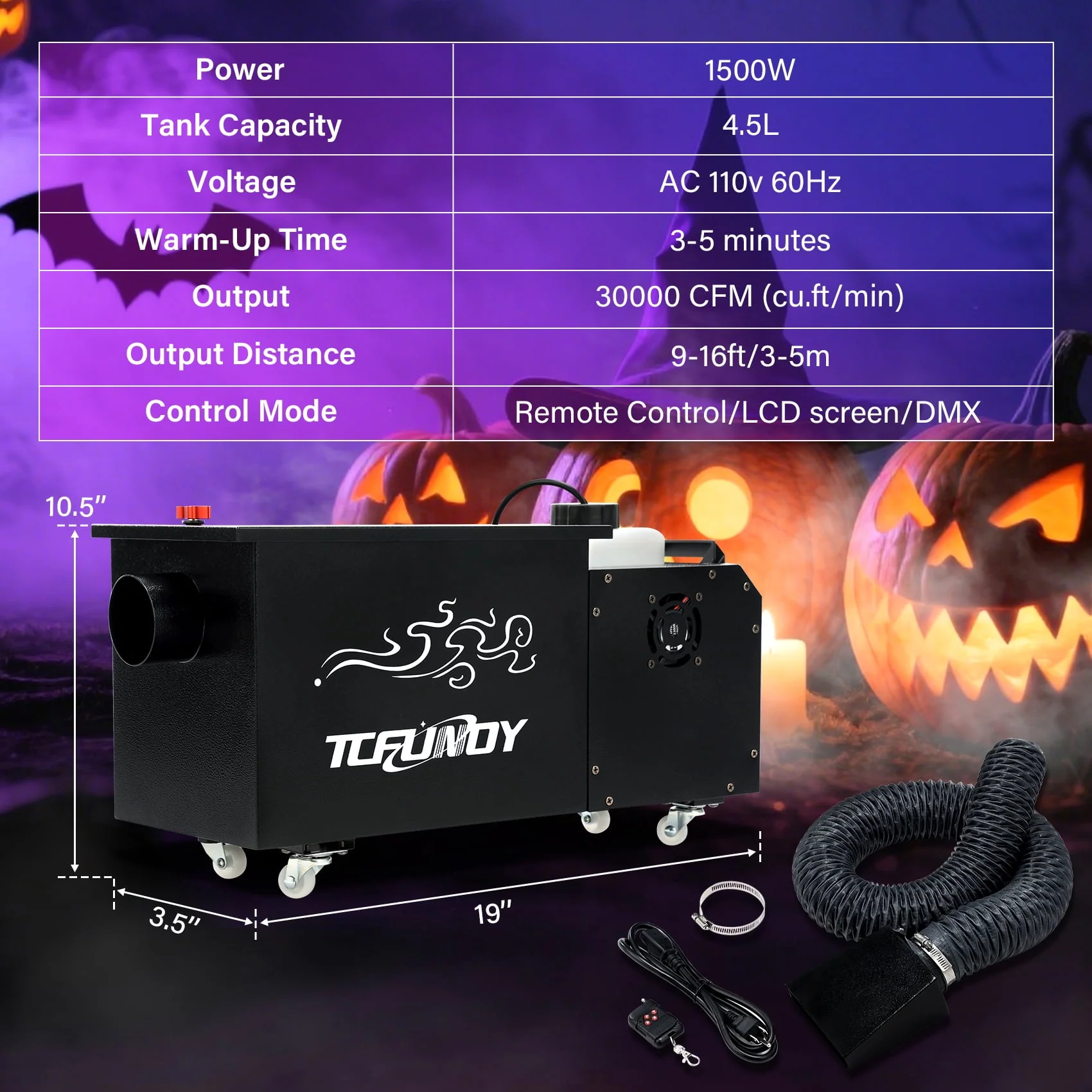 TCFUNDY 1500W Low Lying Fog Machine, Dry-Ice Effect Fogger w/ Tube, Ground Smoke Machine w/ DMX & Wireless Remote Control, Ideal Atmosphere Maker for Halloween, Parties, Weddings and Stage - Image 9 TCFUNDY 1500W Low Lying Fog Machine, Dry-Ice Effect Fogger w/ Tube, Ground Smoke Machine w/ DMX & Wireless Remote Control, Ideal Atmosphere Maker for Halloween, Parties, Weddings and Stage - Image 9