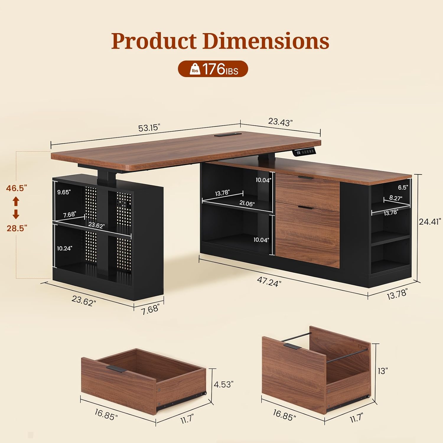 L Shaped Standing Desk Adjustable Height, 53