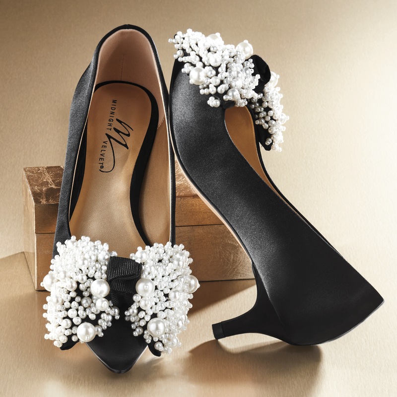 Faux-Pearl Satin Bow Pump with 2