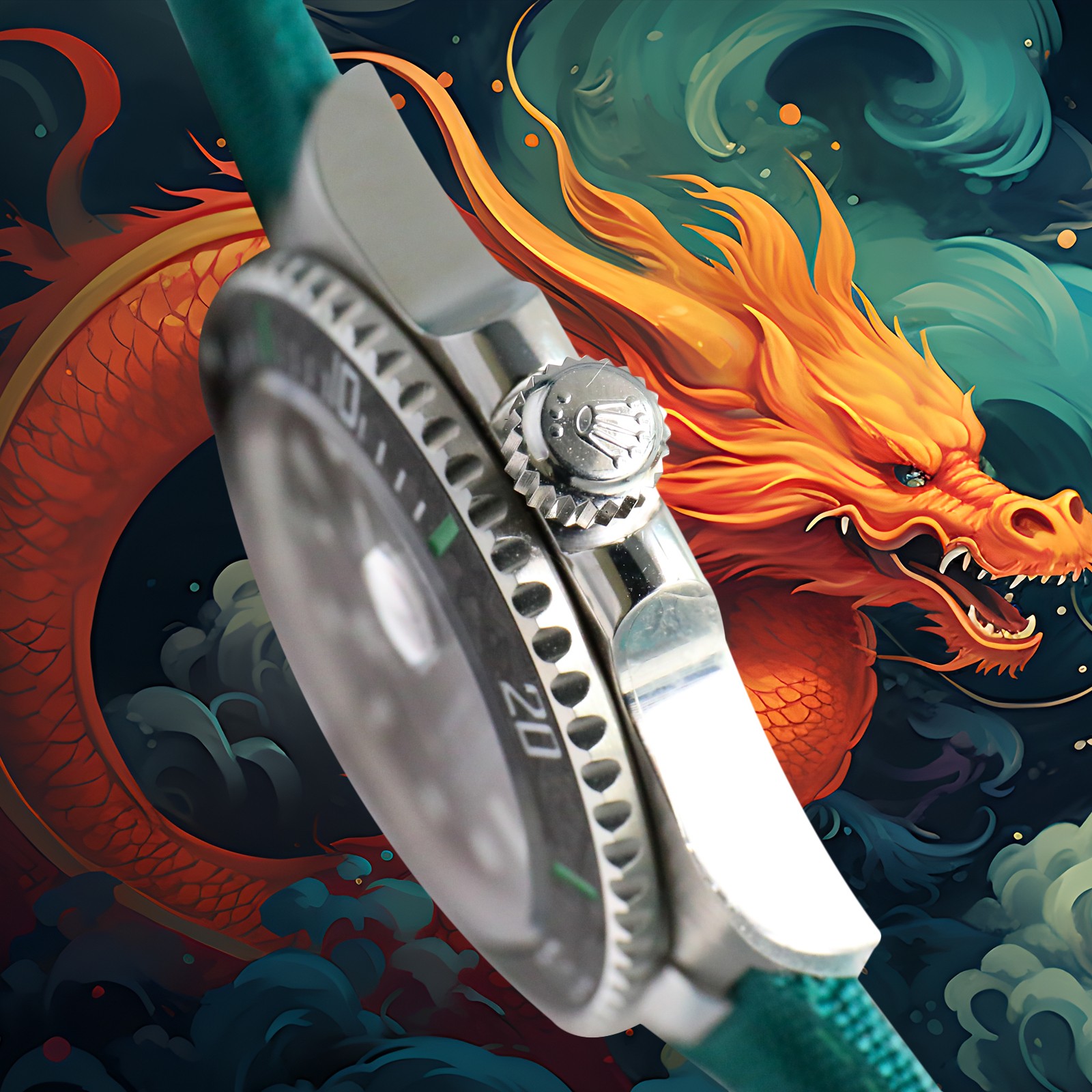 ROLEX Year of the Dragon Auspicious 🔥 🔥 Submariner Carbon Fiber Bezel - Velcro Strap - Green(1:1 replica) - Elite Watch Atelier