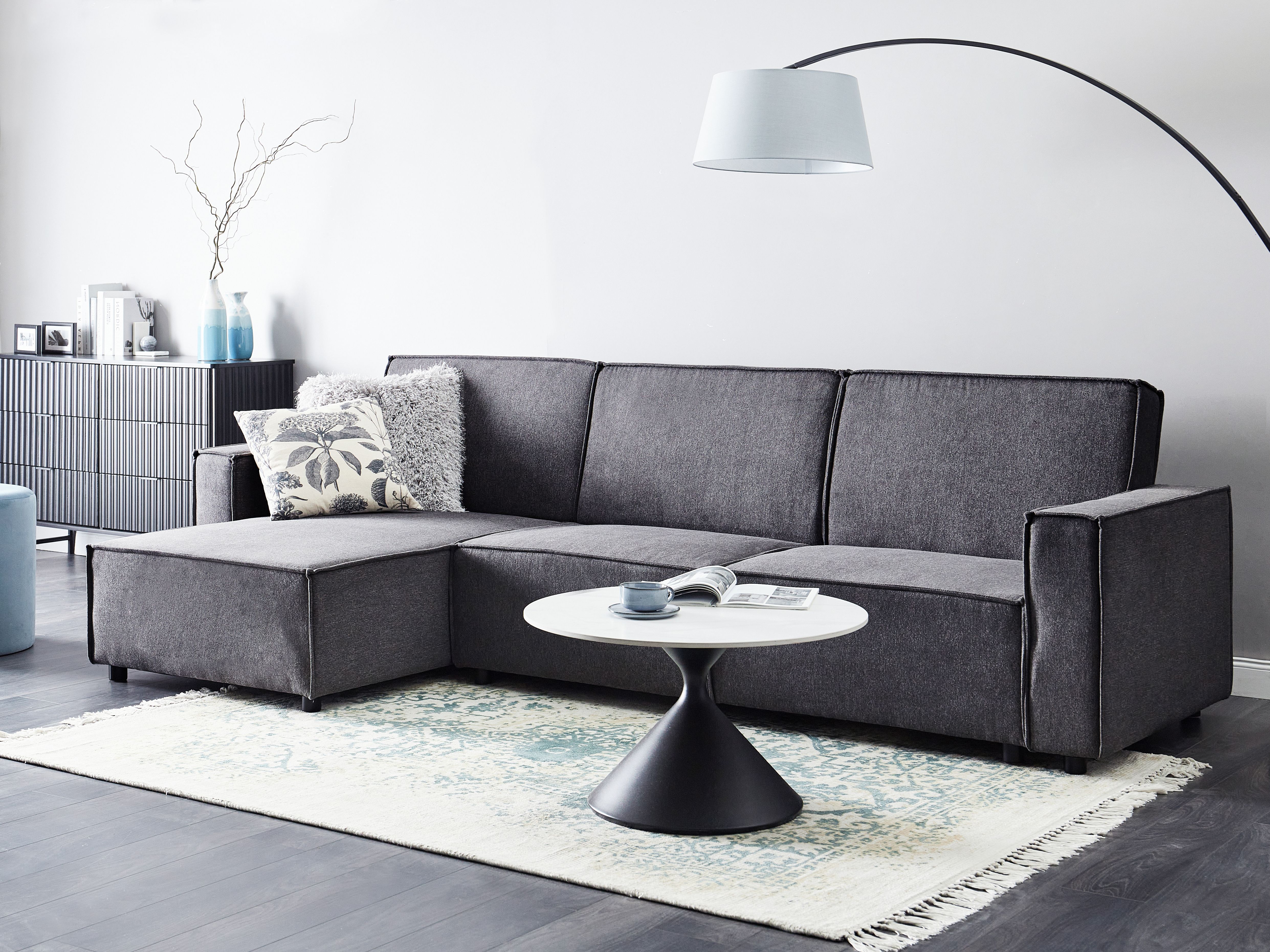 Corner Sofa Bed 3 Seater ROMEDAL II Fabric Graphite Grey Right Hand