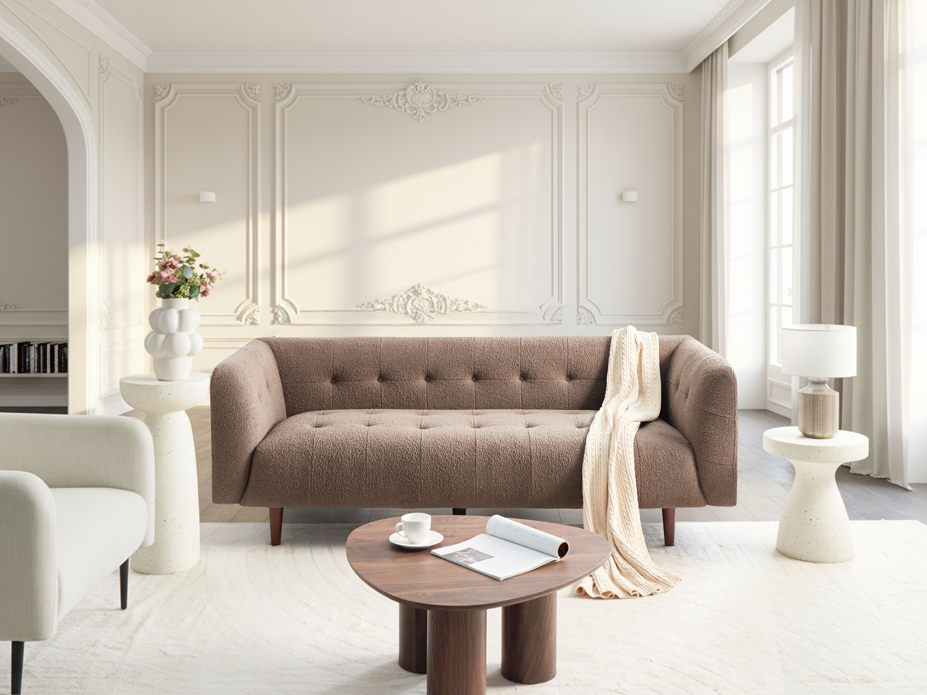 Sofa 3 Seater BYSKE Boucle Brown