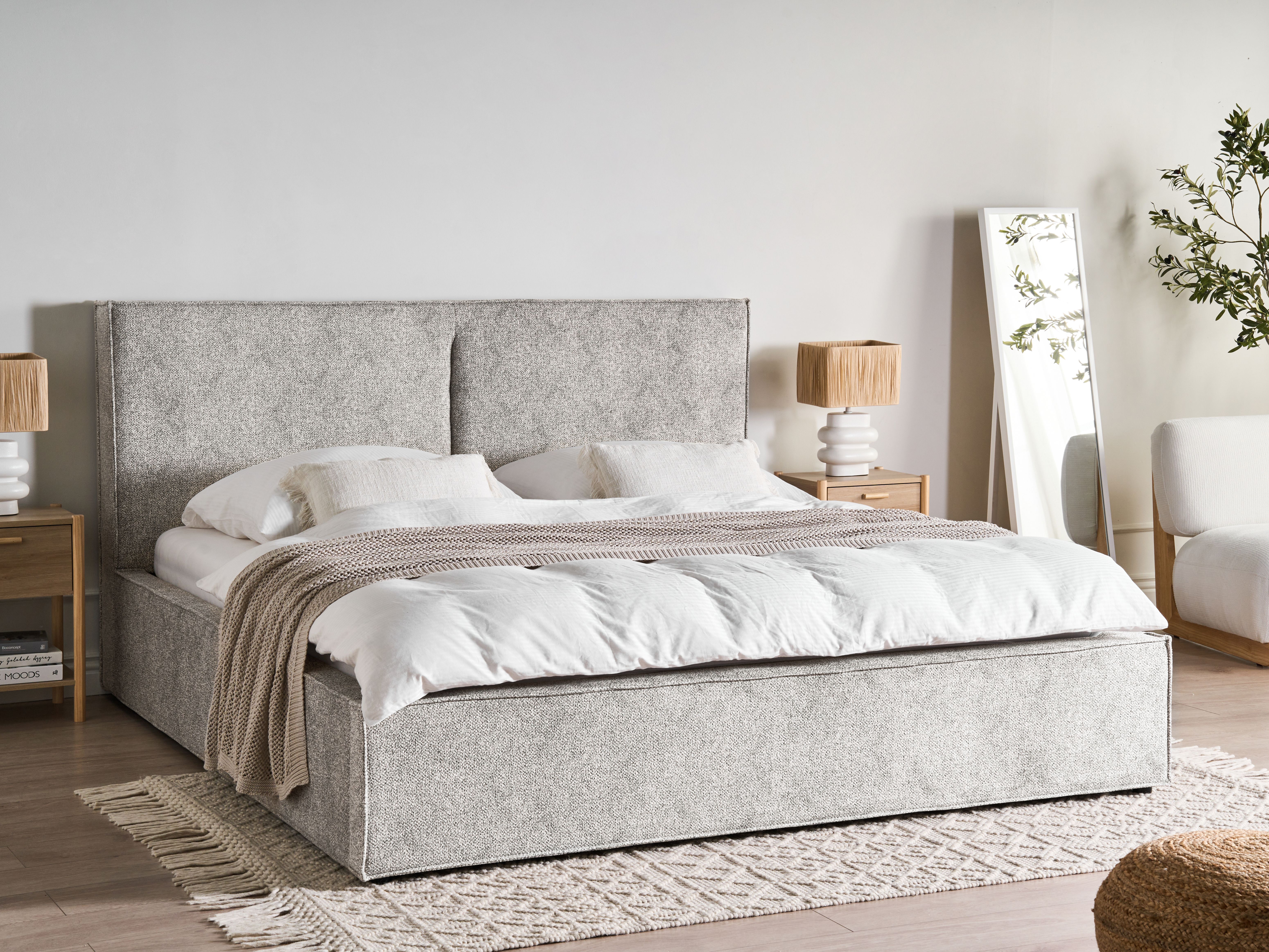 Ottoman Bed Velour Knit MOISSAC 180 x 200 cm (EU Super King) Black/ White