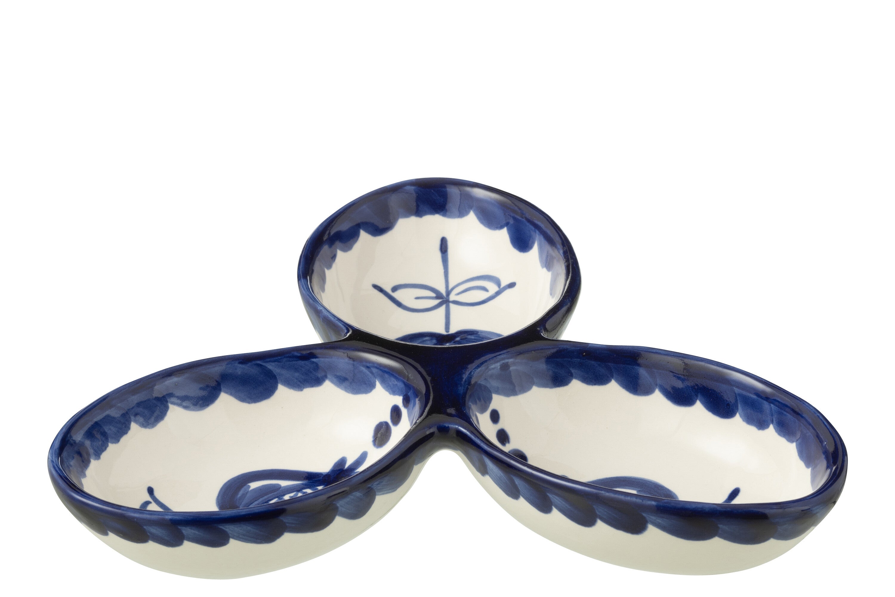 J-Line serveerschaal Granada Clover - keramiek - wit blauw