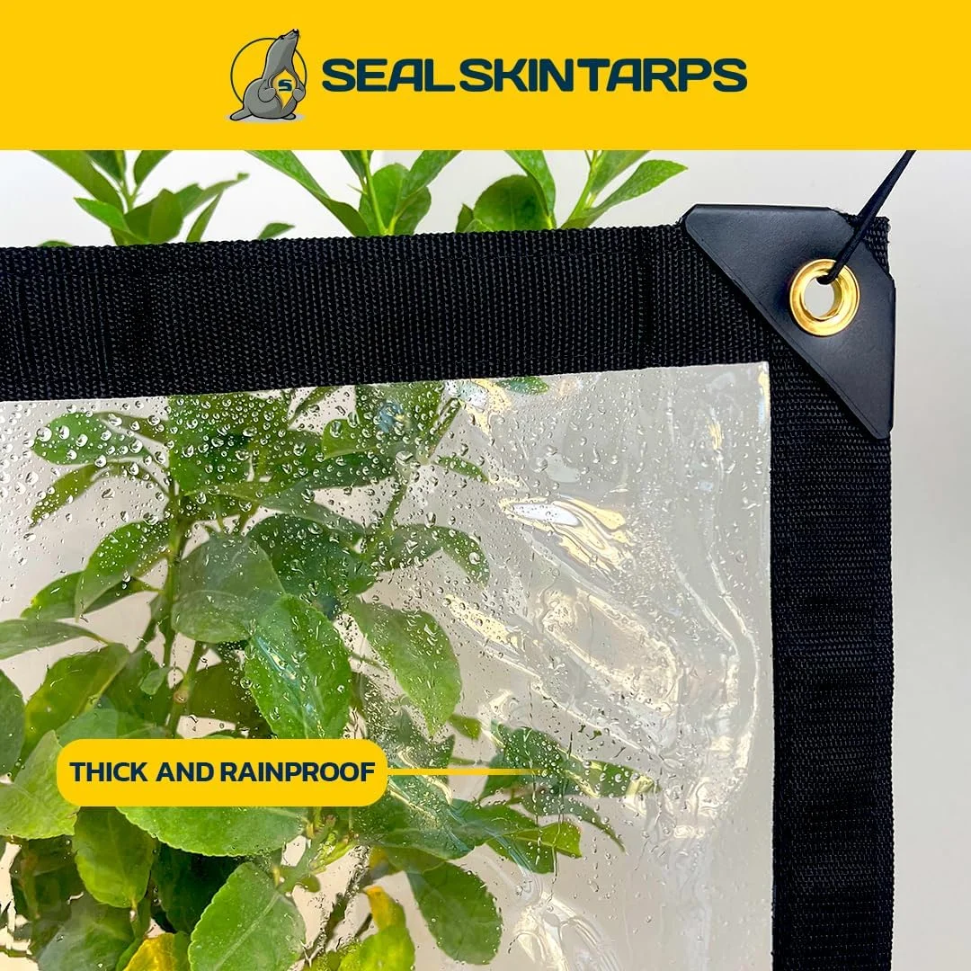 Seal Skin Waterproof Clear Tarp,20 Mil Transparent Vinyl Tarpaulin with Grommets 12' X 20'